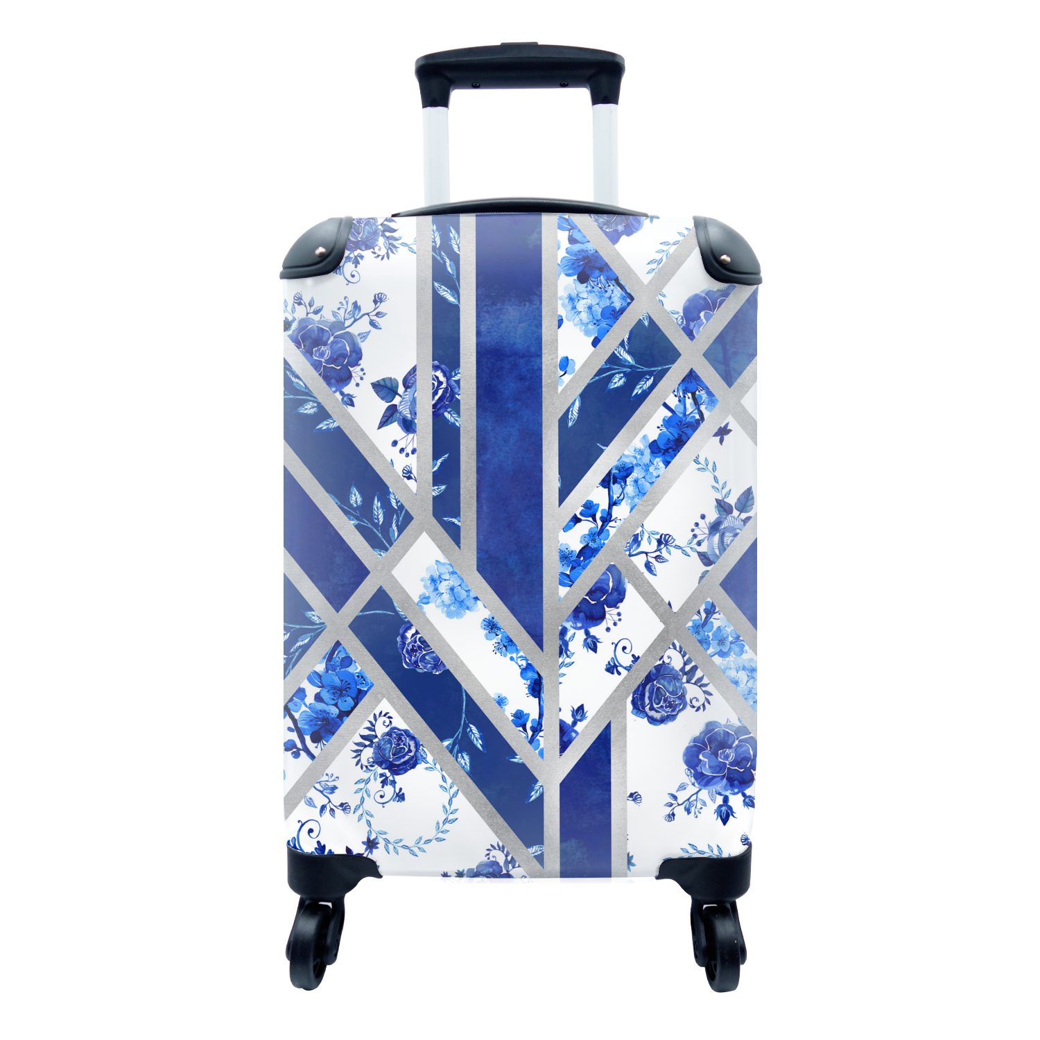 MuchoWow Handgepäckkoffer Delfter Blau - Muster - Luxus, 4 Rollen, Reisetasche mit rollen, Handgepäck für Ferien, Trolley, Reisekoffer | Handgepäck-Koffer