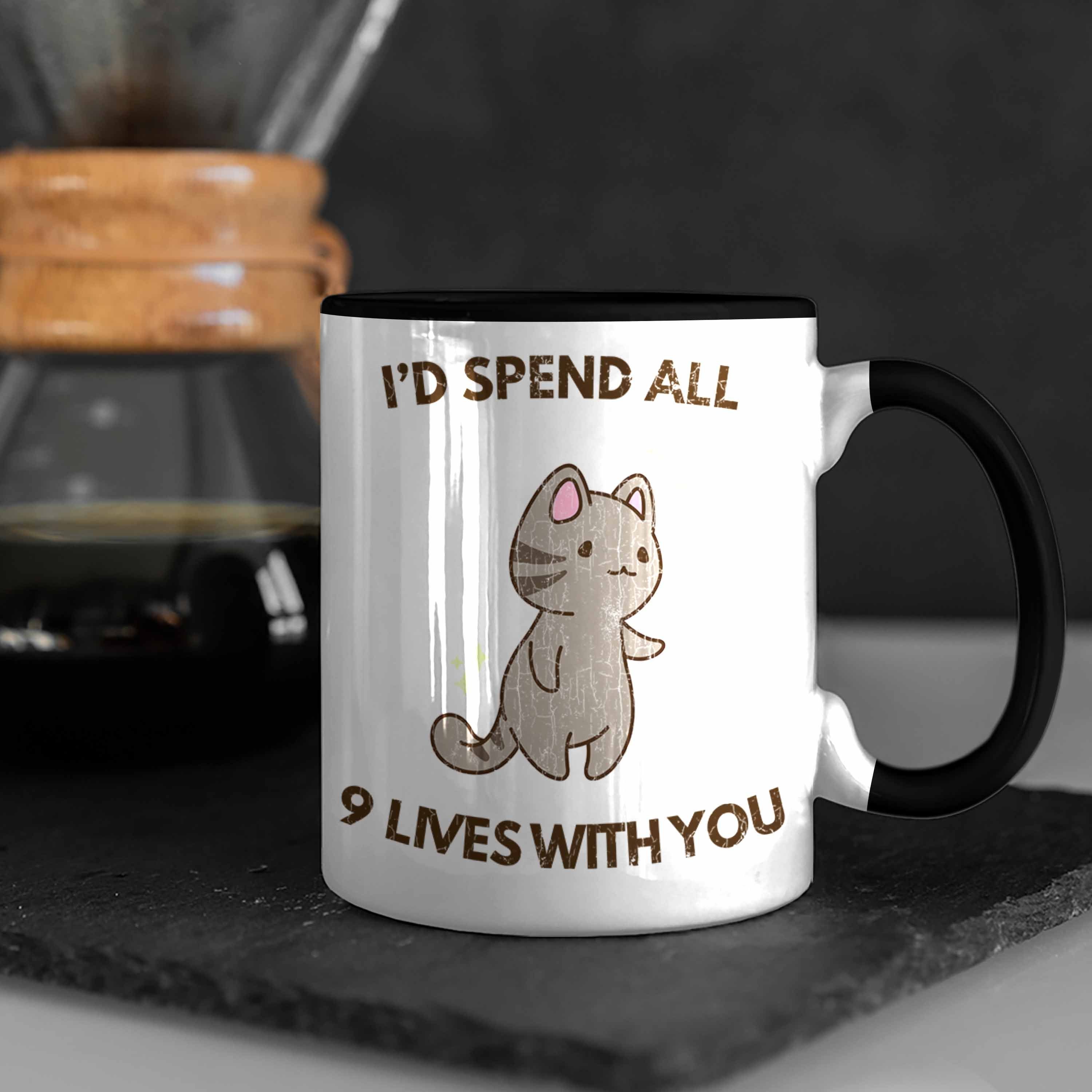 Trendation Sie Geschenk Ihn Liebe Tasse Freundin Lustig für Freund Katzenliebhaber - Schwarz Paare Tasse Becher Geschenkidee Trendation Valentinstag