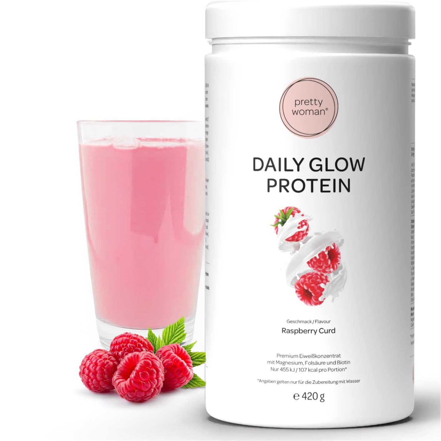 pretty woman Daily Glow Eiweiss Protein Pulver für Frauen, 420g Pulver, mit Vitaminen & Mineralien, Biotin & Folsäure