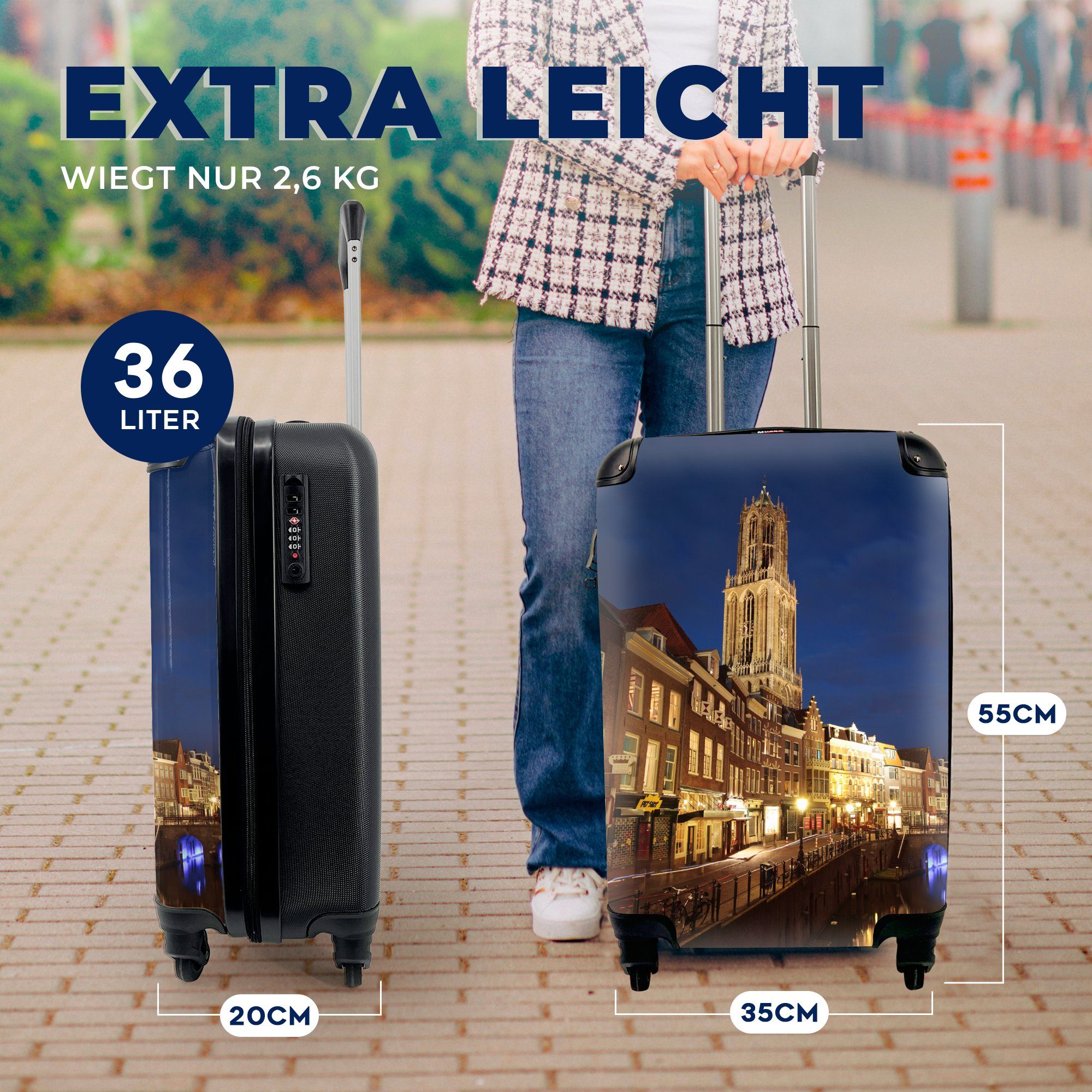 MuchoWow Reisekoffer rollen, Handgepäck - mit 4 Domturm - Trolley, Handgepäckkoffer Reisetasche Ferien, Wasser Licht, für Rollen,