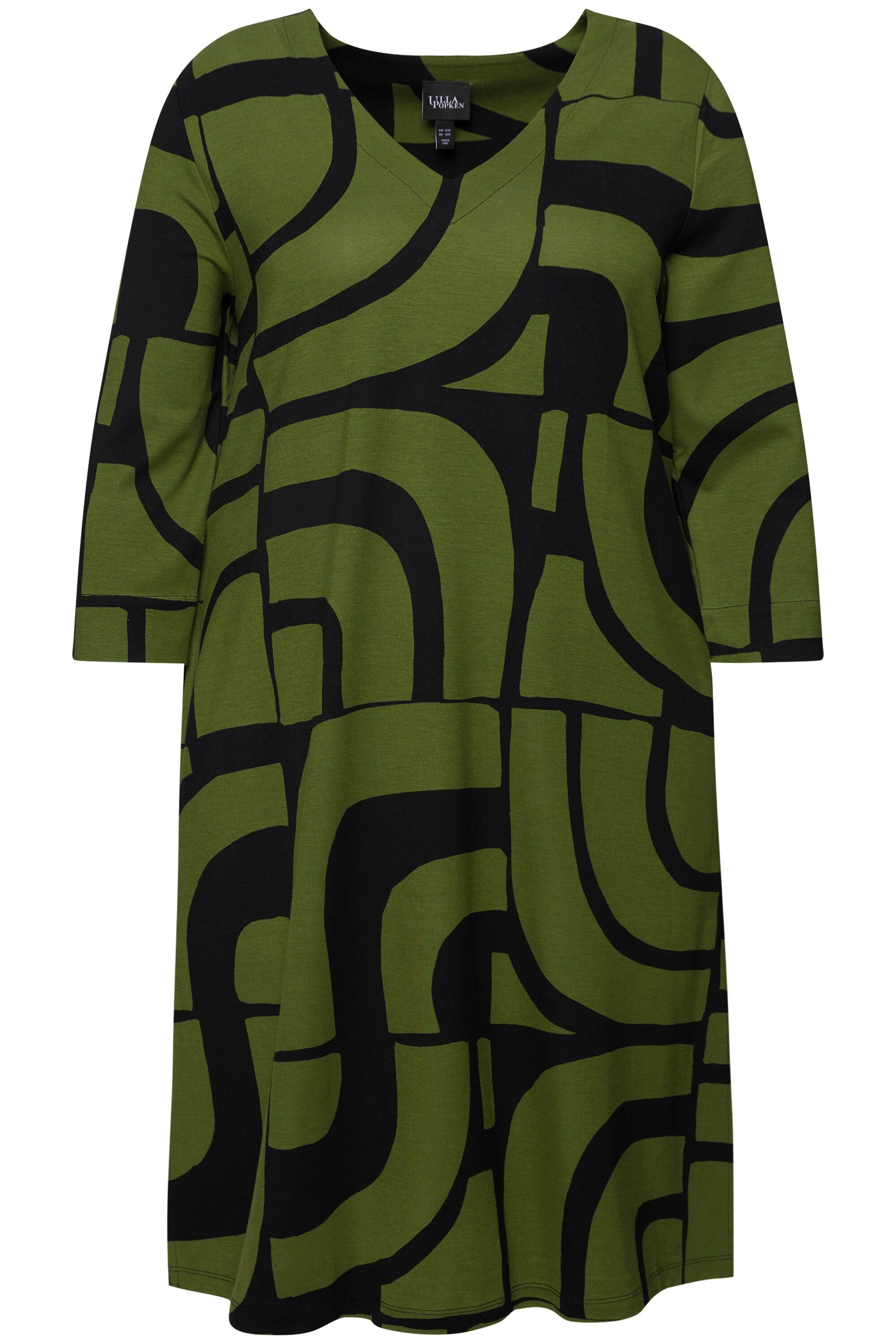 Ulla Popken Minikleid Punto-Kleid A-Linie V-Ausschnitt 3/4-Arm Taschen günstig online kaufen