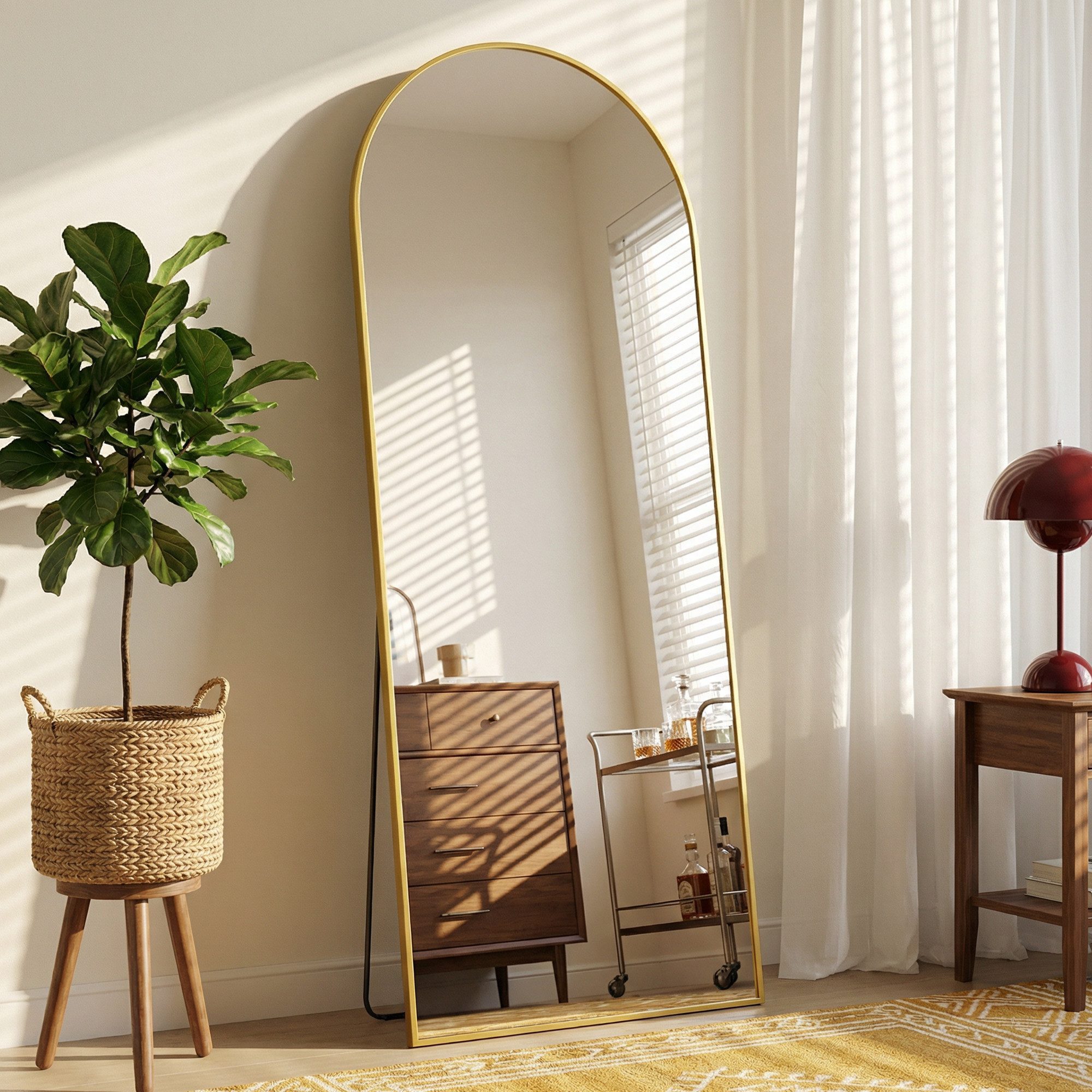 ANTOK Ganzkörperspiegel Bogenform, freistehend mit Ständer oder wandmontierbar (1-St), 179x65cm, für Schlafzimmer & Wohnzimmer