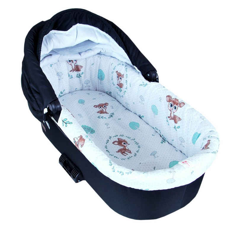 BabyLux Kinderwagen-Bezug BABYLUX Nestchen für Kinderwagen BABYWANNE + Matratze 2 Tlg Set, W14 - Grau + Wald Reh