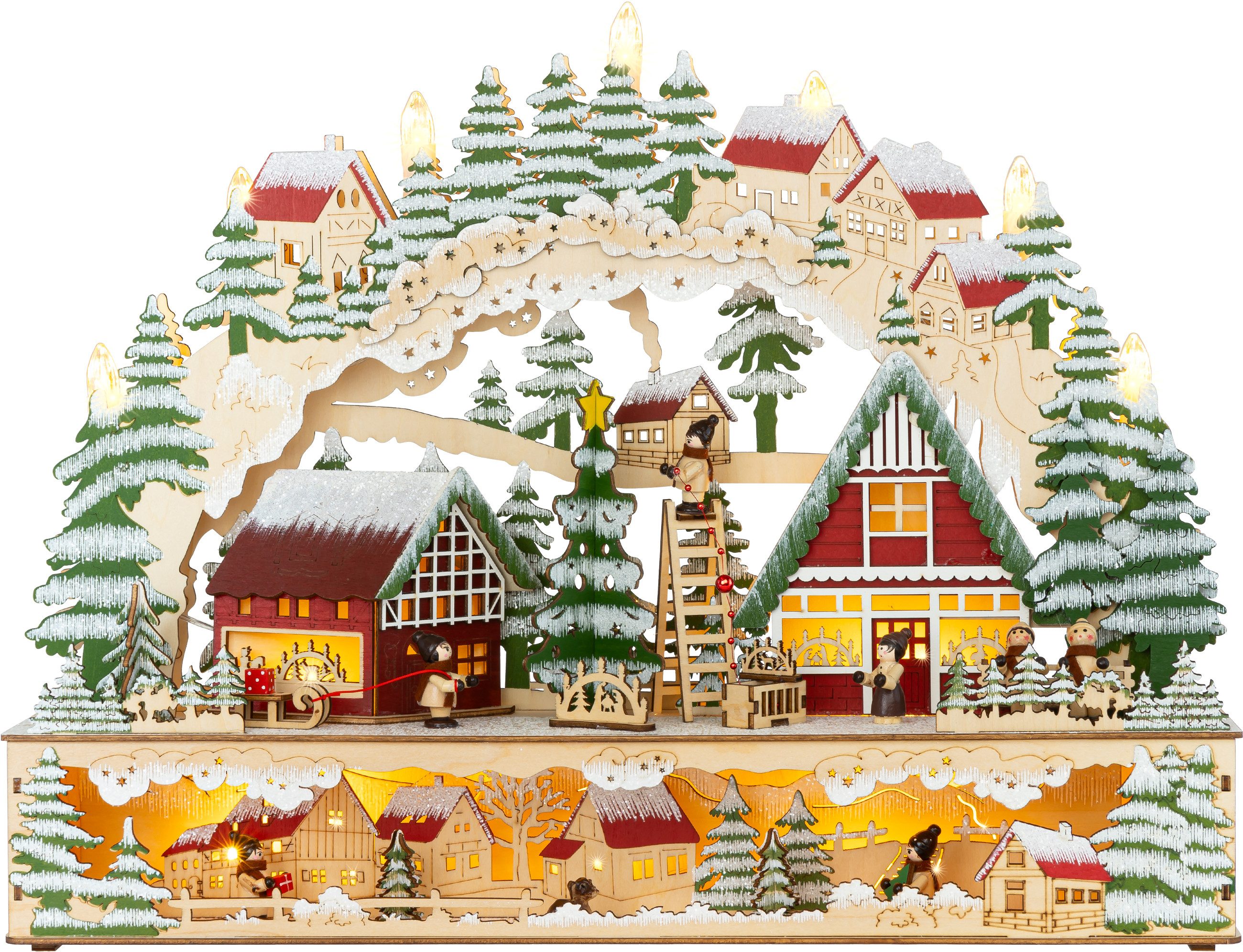 SIKORA Schwibbogen LB98 farbenfrohes Holz Dekoobjekt mit LED Beleuchtung für Weihnachten, sanft beleuchtet für ein weihnachtlich festliches Zuhause