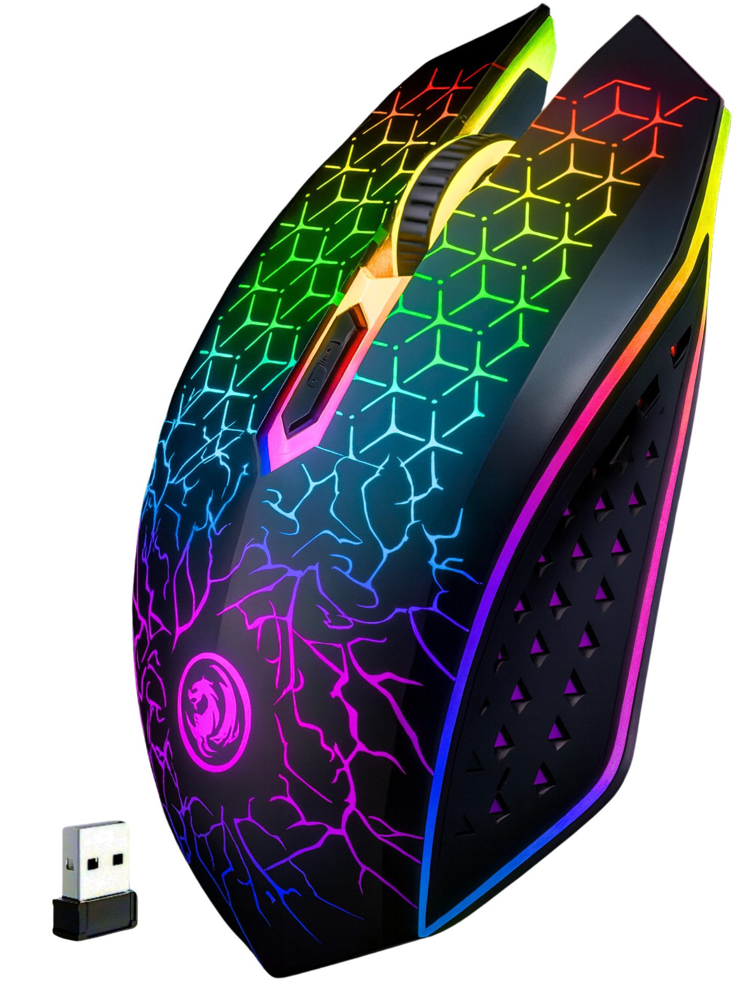 S&T Design RGB Gaming Maus Kabellos Wireless Leise Funk Bluetooth Maus (Funk, Bluetooth, kabelgebunden, 1600 dpi, USB-C Aufladbar Ergonomische Optische Maus für PC/Macbook/Laptop)