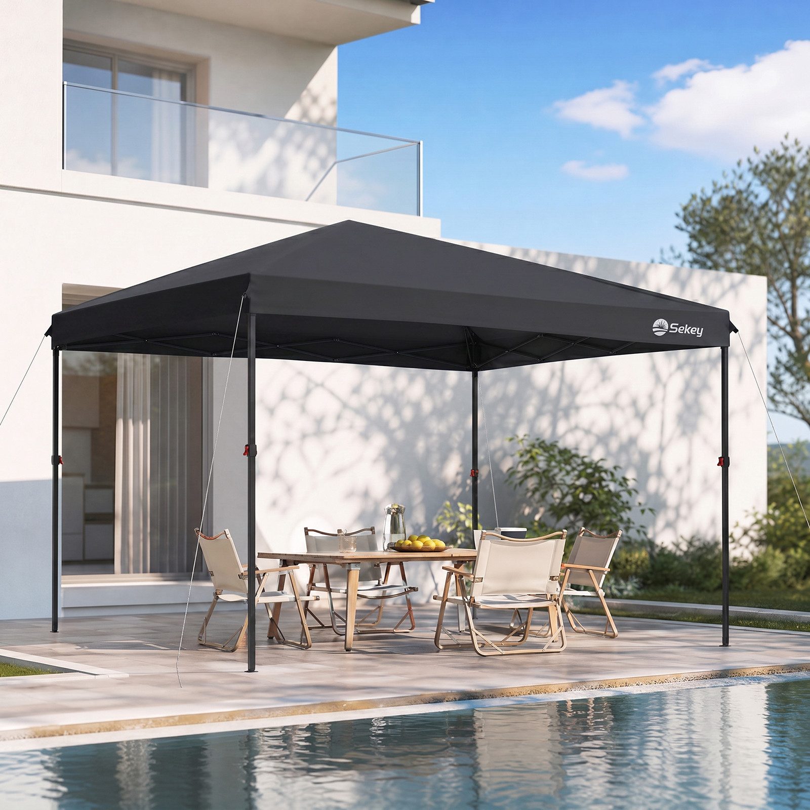 Sekey Faltpavillon 300x300 cm Pop-Up Pavillon Wasserdicht Gartenzelt höhenverstellbar, UV-Schutz 50+ Gartenpavillon für Garten Camping