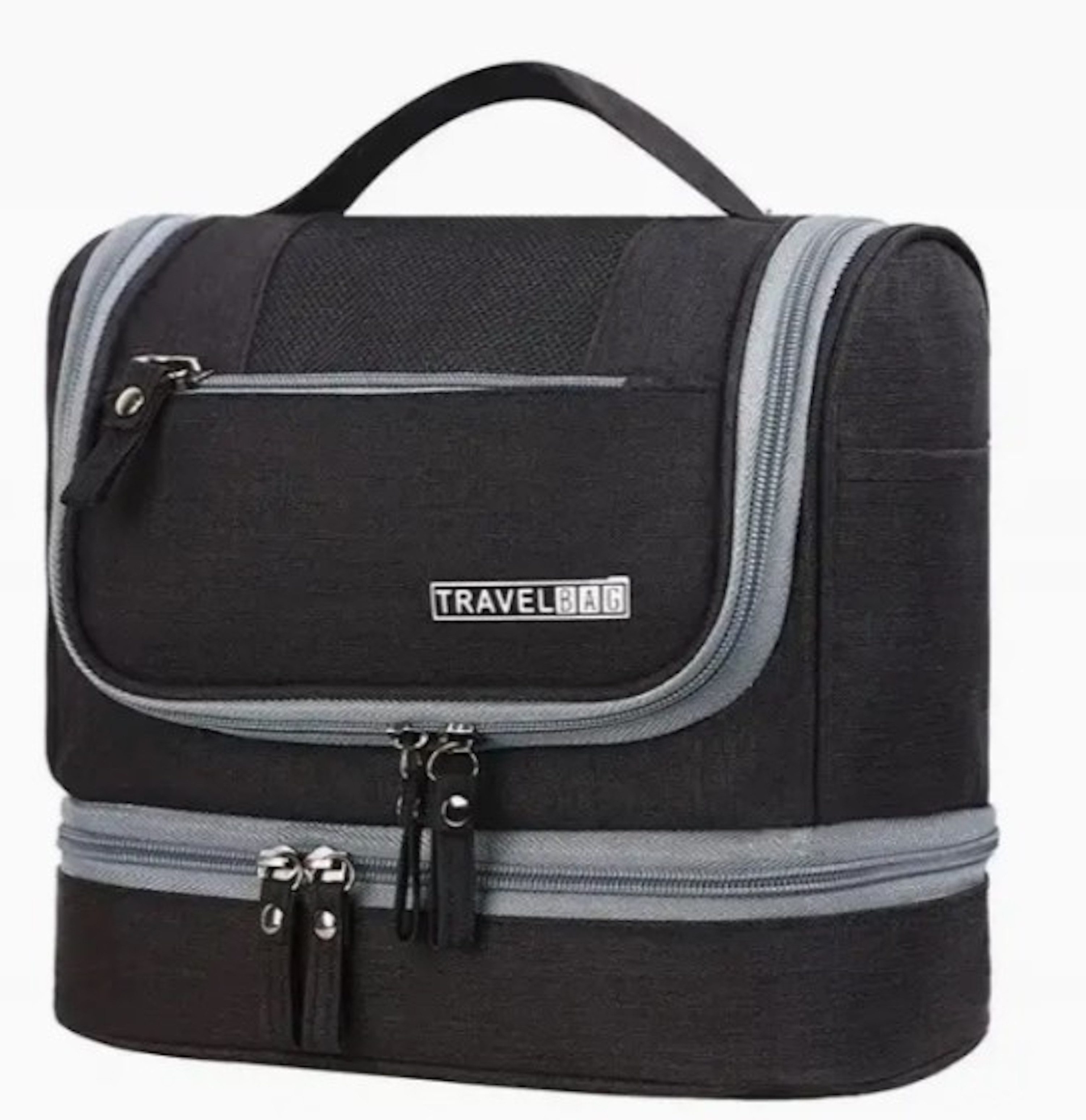 Beautycase Kl. Kosmetiktasche - 24x20x12cm, schwarz, grau, rot - ohne Inhalt
