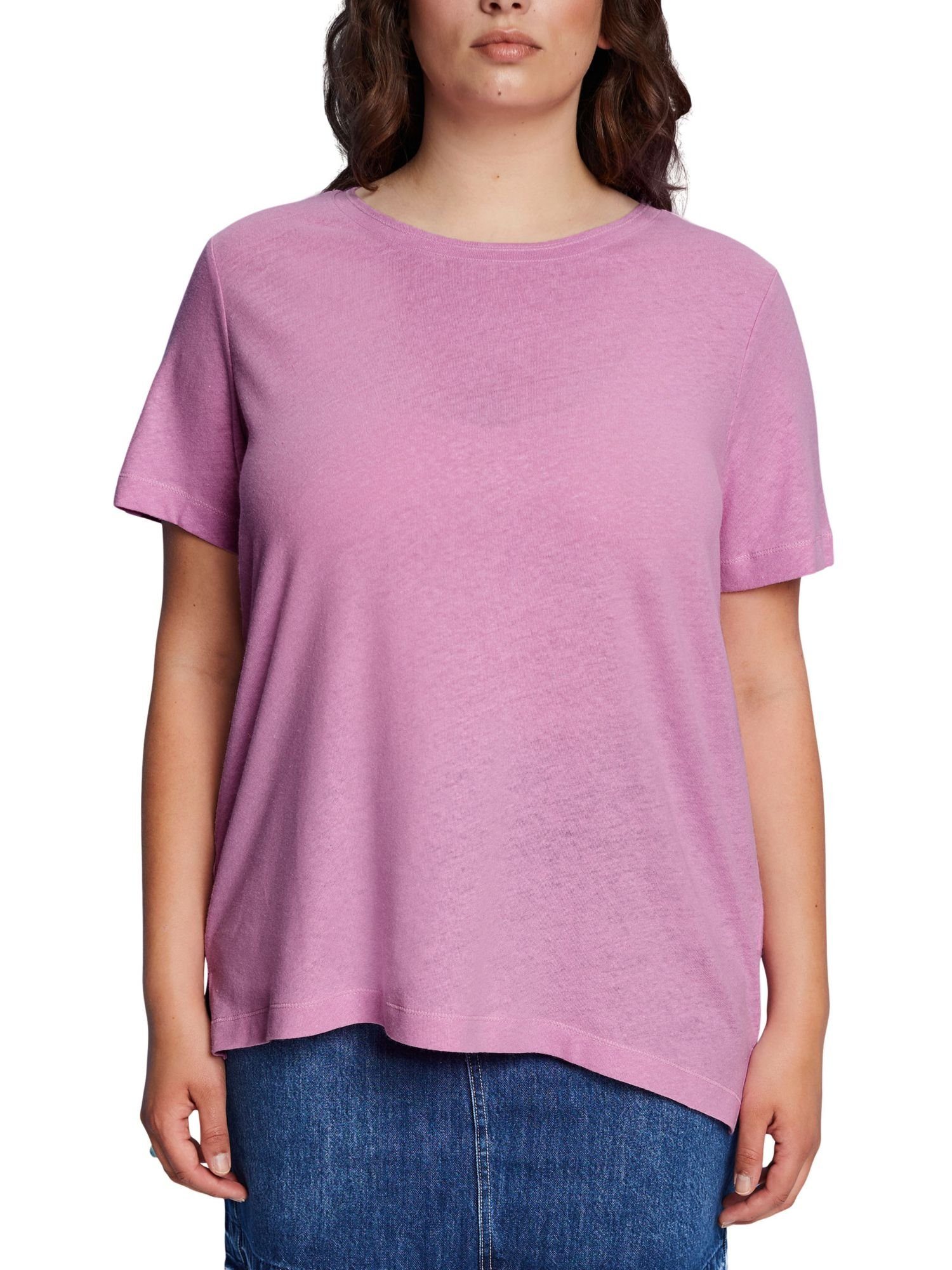 (1-tlg) LILAC T-Shirt aus CURVY T-Shirt Baumwolle-Leinen-Mix Esprit