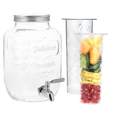 Navaris Getränkespender, Getränkespender 4 Liter aus Glas - mit Zapfhahn und Deckel aus Edelstahl - Wasserspender Glasbehälter für kalte Getränke
