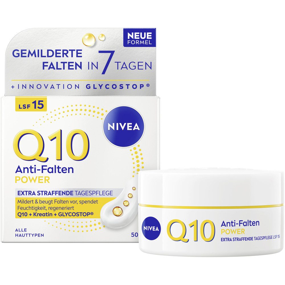 Nivea Tagescreme Q10 Anti-Falten Power Extra Straffende Tagespflege LSF 15, schützt Hautzellen vor freien Radikalen & Umwelteinflüssen