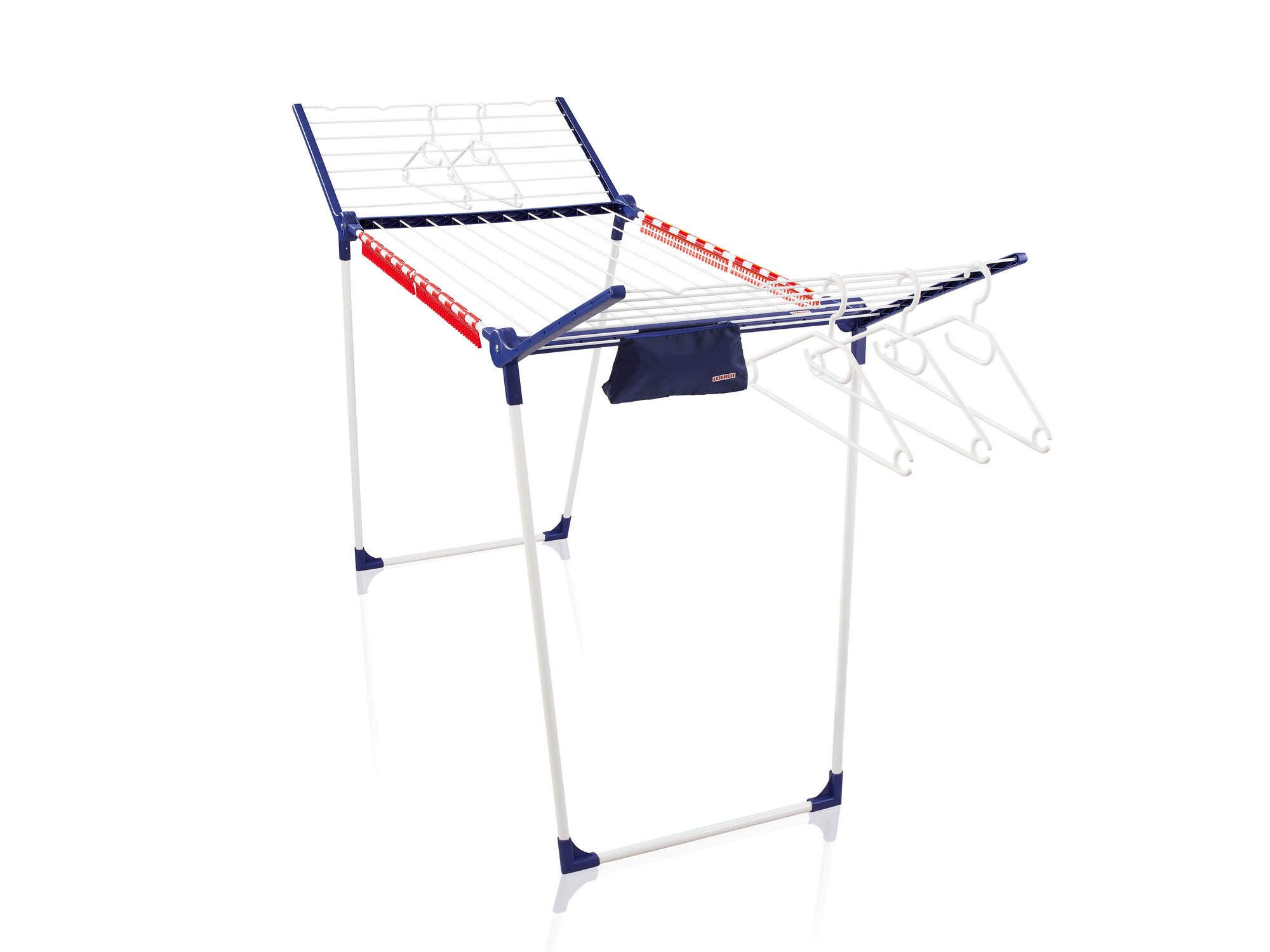 Leifheit Wäscheständer Standtrockner Pegasus 200 + Kleinteilehalter, 20m Trockenlänge, 107cm Flügelhöhe, Kleinteilehalter, 5 Kleiderbügel