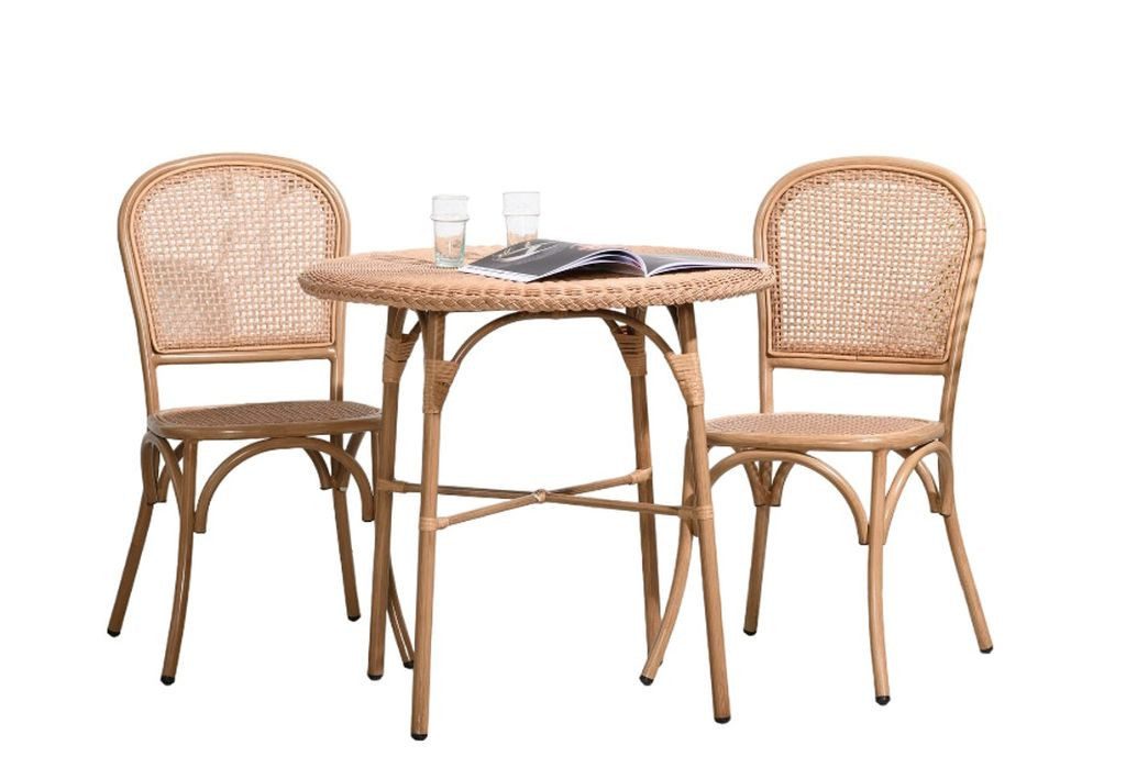 Vintagehaus Sitzgruppe Outdoor Set Rattan Esstisch Cabana 80 Ø + 2 Стулья Bistro Set, (Spar-Set, 3 teilig)