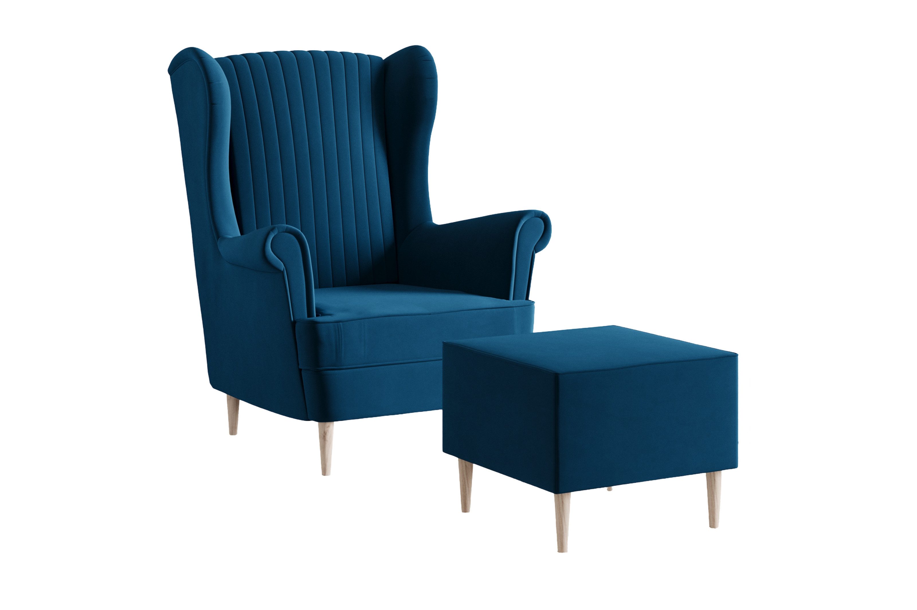 MOEBLO Ohrensessel COMFY SESSEL mit oder ohne Hocker (Samtstoff, optional mit Hocker, gepolstert, Loungesessel im modernen Design), Sessel mit optionalem Hocker