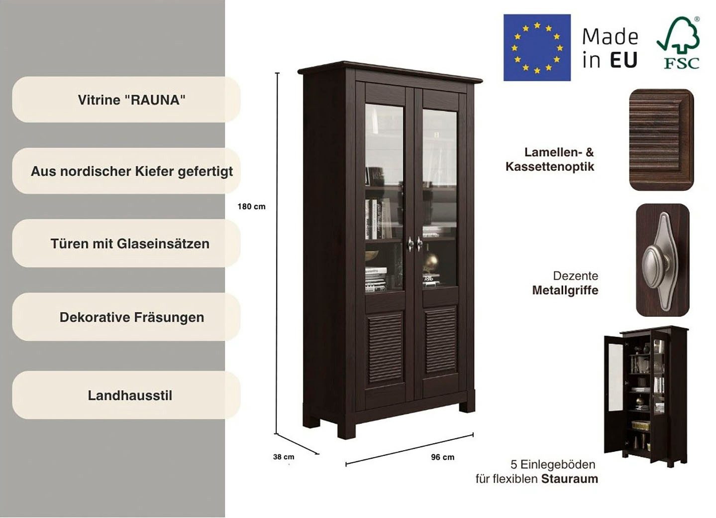OTTO home Vitrine Rauna Aus massiver Kiefer, Türen mit Glaseinsätzen