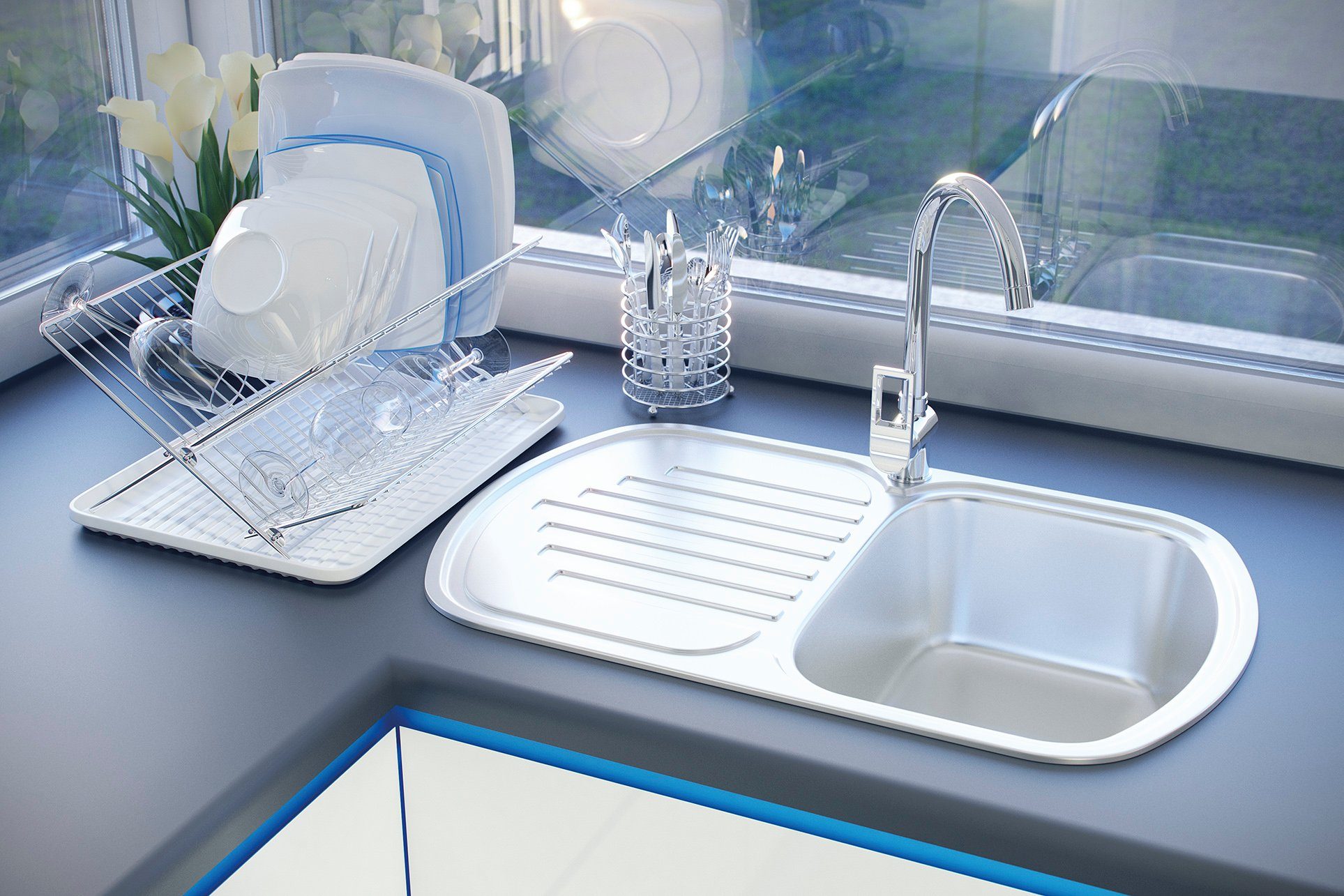 KOLMAN Küchenarmatur Chrom Silber in KASJA Küchenmischer Wasserhahn für Küche