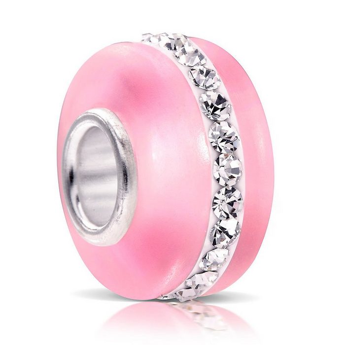 Materia Bead Glasperle Rosa Pink Matt Kristall Streifen 595 Hülse aus 925 Sterling Silber