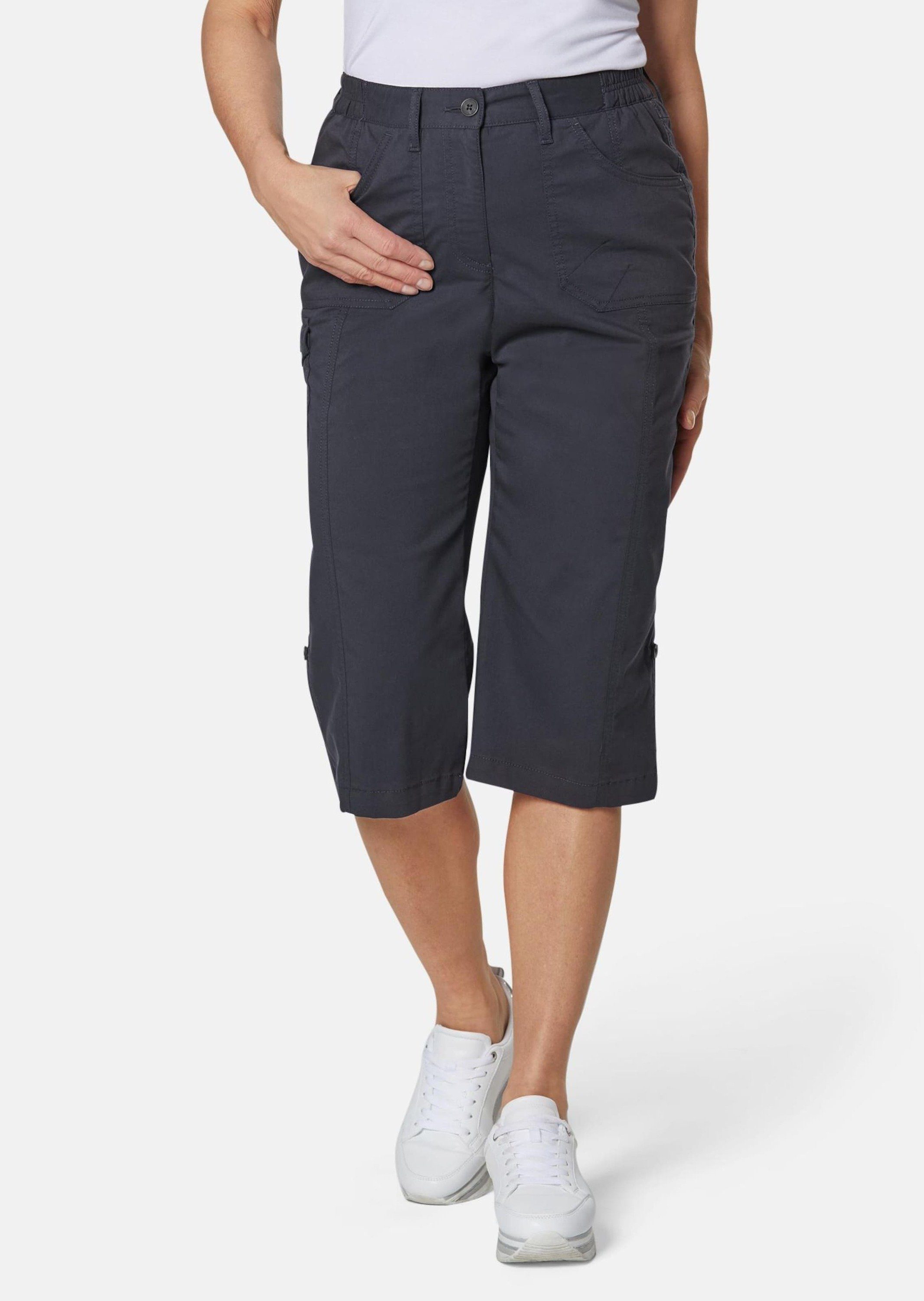 GOLDNER 7/8-Caprijeans Kurzgröße: Sportive Outdoorhose, elastischer Bund Krempelbare Freizeithose mit Taschen, Gürtelschlaufen und Knielänge