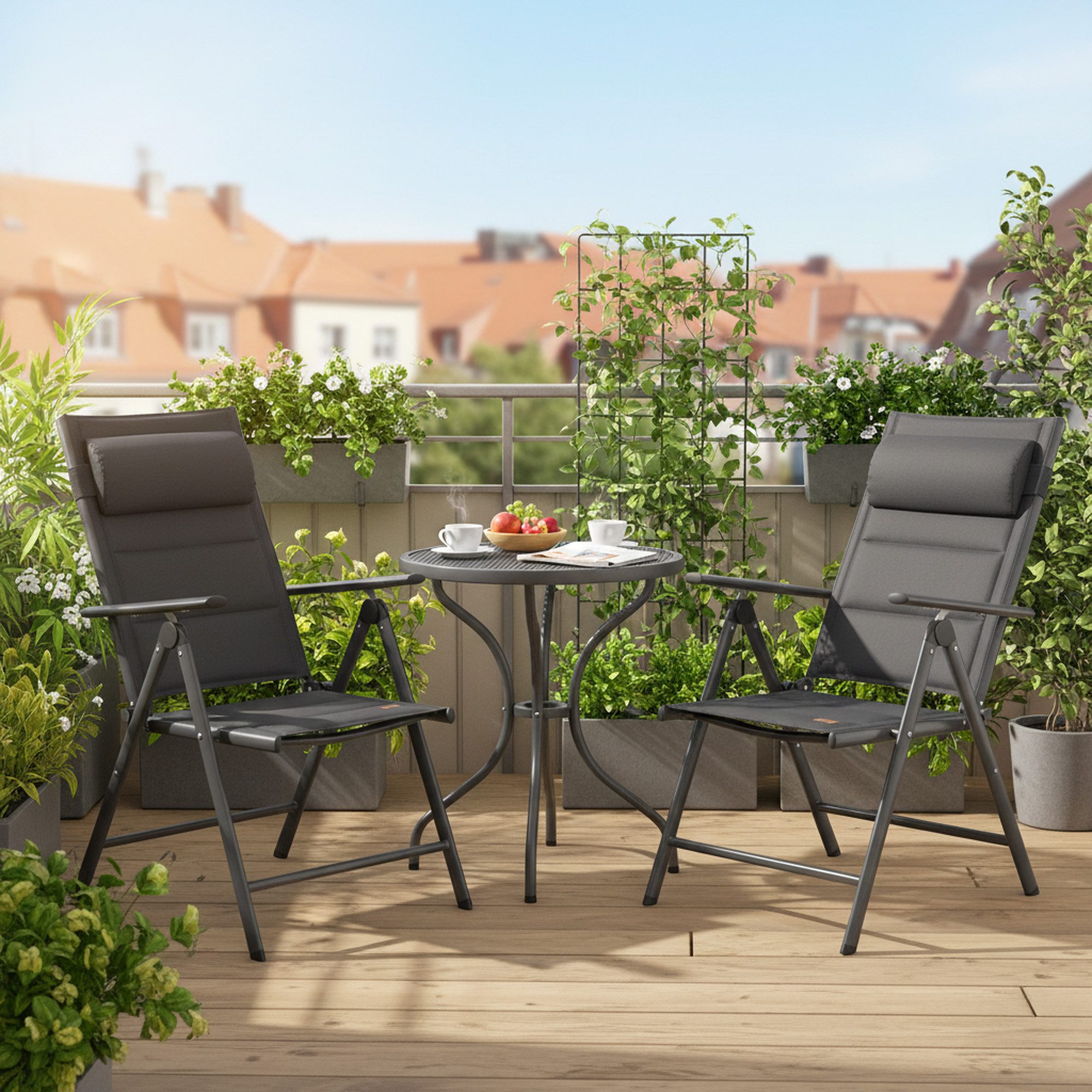 CampFeuer Klappstuhl Campingstuhl, Anthrazit, 7-fach verstellbar, Outdoor Gartensstuhl