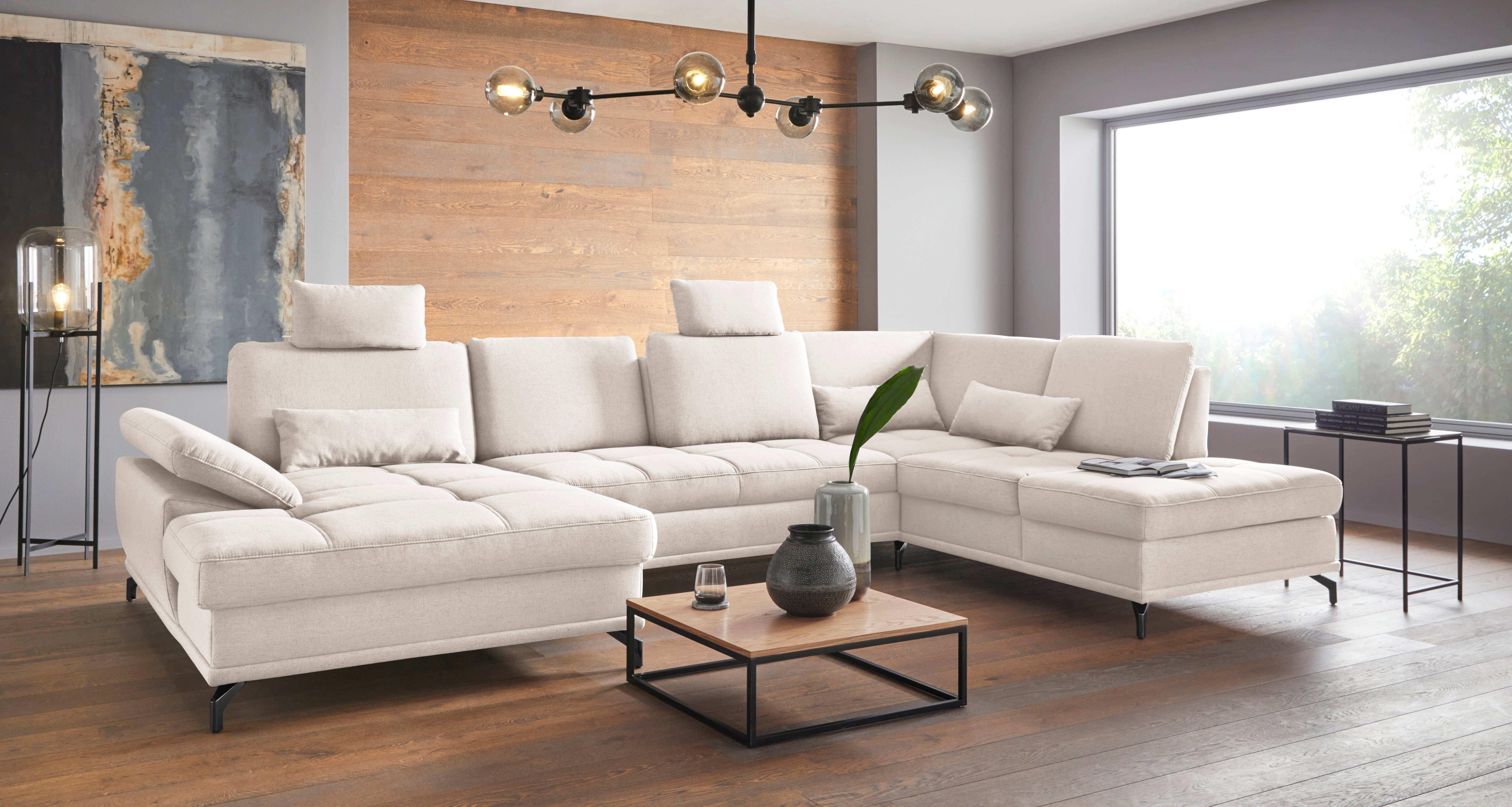 Places of Style Wohnlandschaft Costello U-Form, mit Sitztiefenverstellung, Armteilverstellung und, 3 Nierenkissen, optional Bettfunktion und Bettkasten