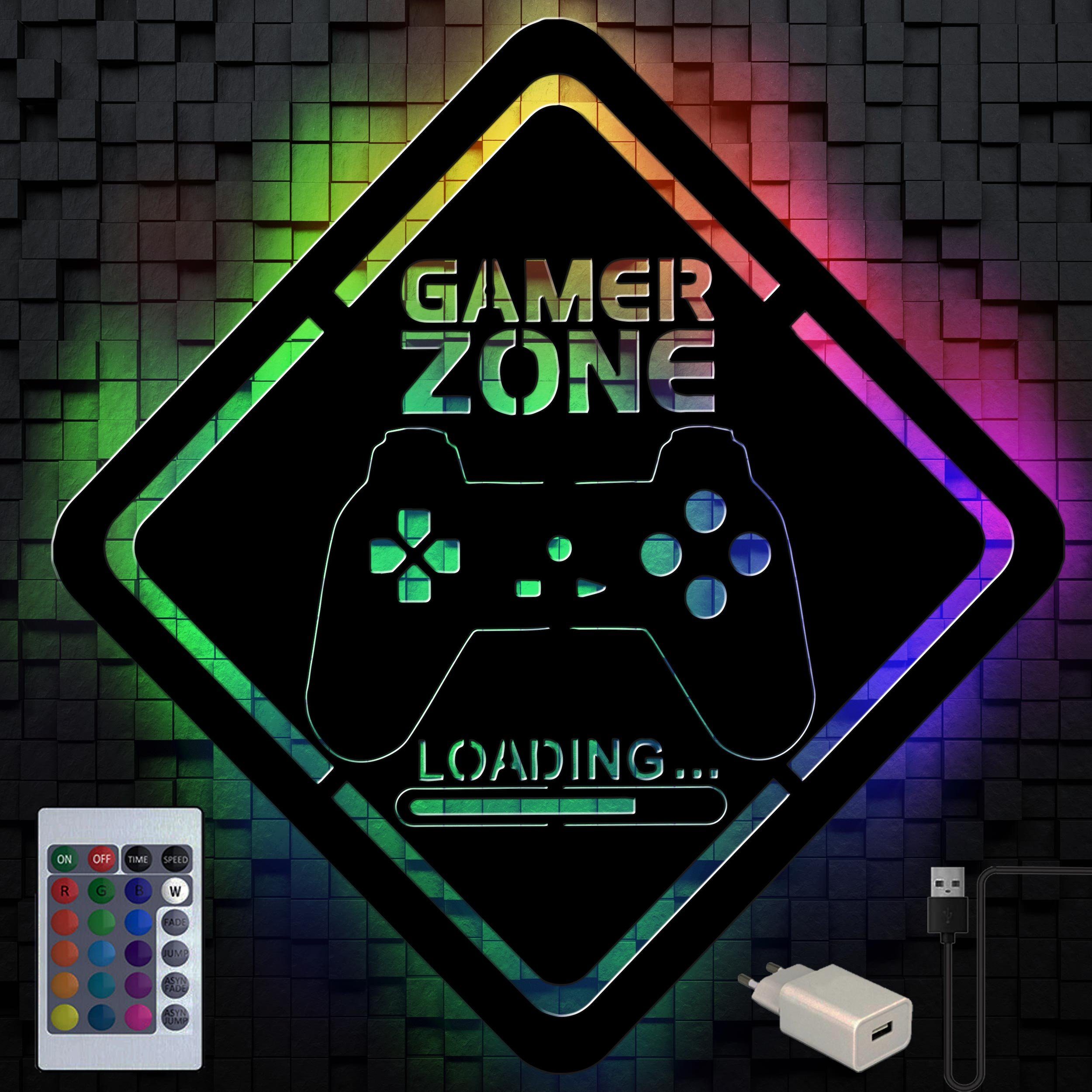 Namofactur LED Dekolicht RGB Farbwechsel Gamer Geschenk - Gamingzone Loading Wand Deko USB, LED fest integriert, Farbwechsler Unbehandelt