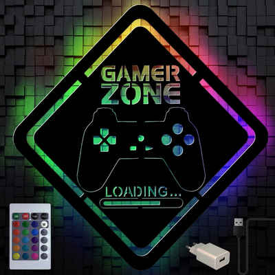 Namofactur LED Dekolicht RGB Farbwechsel Gamer Geschenk - Gamingzone Loading Wand Deko USB, LED fest integriert, Farbwechsler