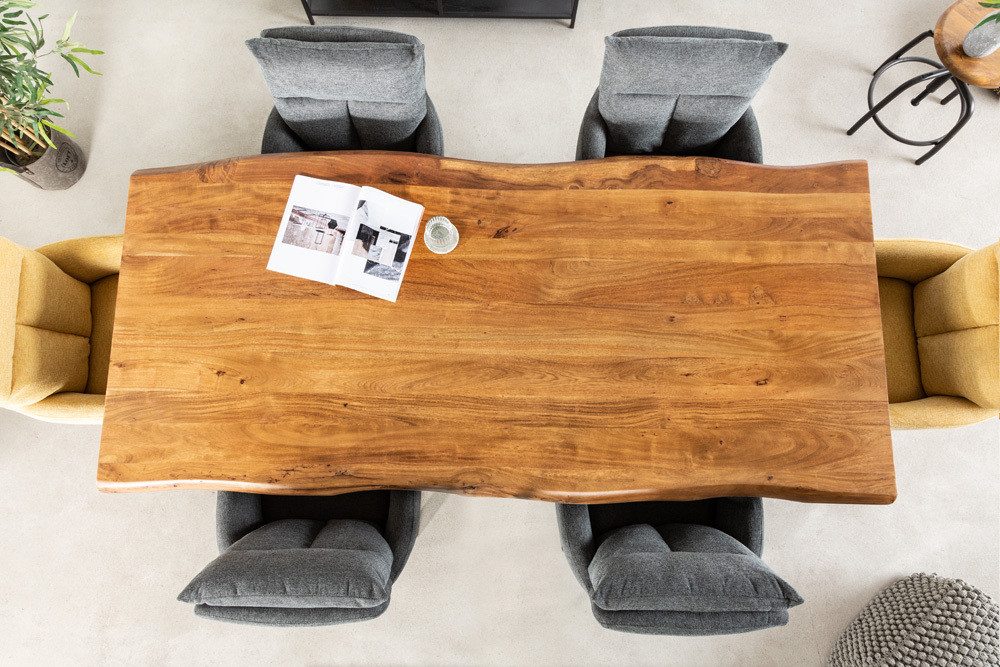 riess-ambiente Baumkantentisch MAMMUT NATURE 220cm honigfarben (natur) / schwarz (Einzelartikel, 1-St), Massivholz · Metall · Stern-Gestell · 6cm Platte · Akazie · Industrial