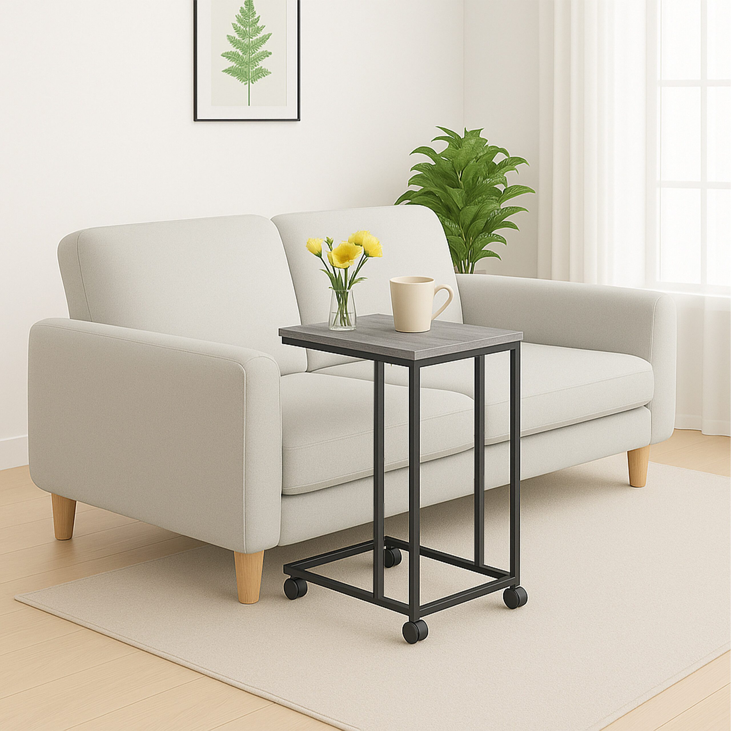 relaxdays Beistelltisch mit Rollen C Form, Schwarz-Grau günstig online kaufen