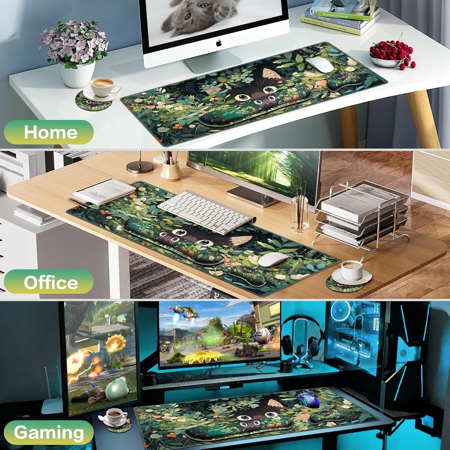 FOUORTUNATE-BEE Mauspad Große Schreibtischunterlage Gaming Mauspad Ergonomisch Set Katze (1-St), Desk Pad Set Büro Gaming Home Maus Tastatur Handgelenkauflage – Bild 5 von 5