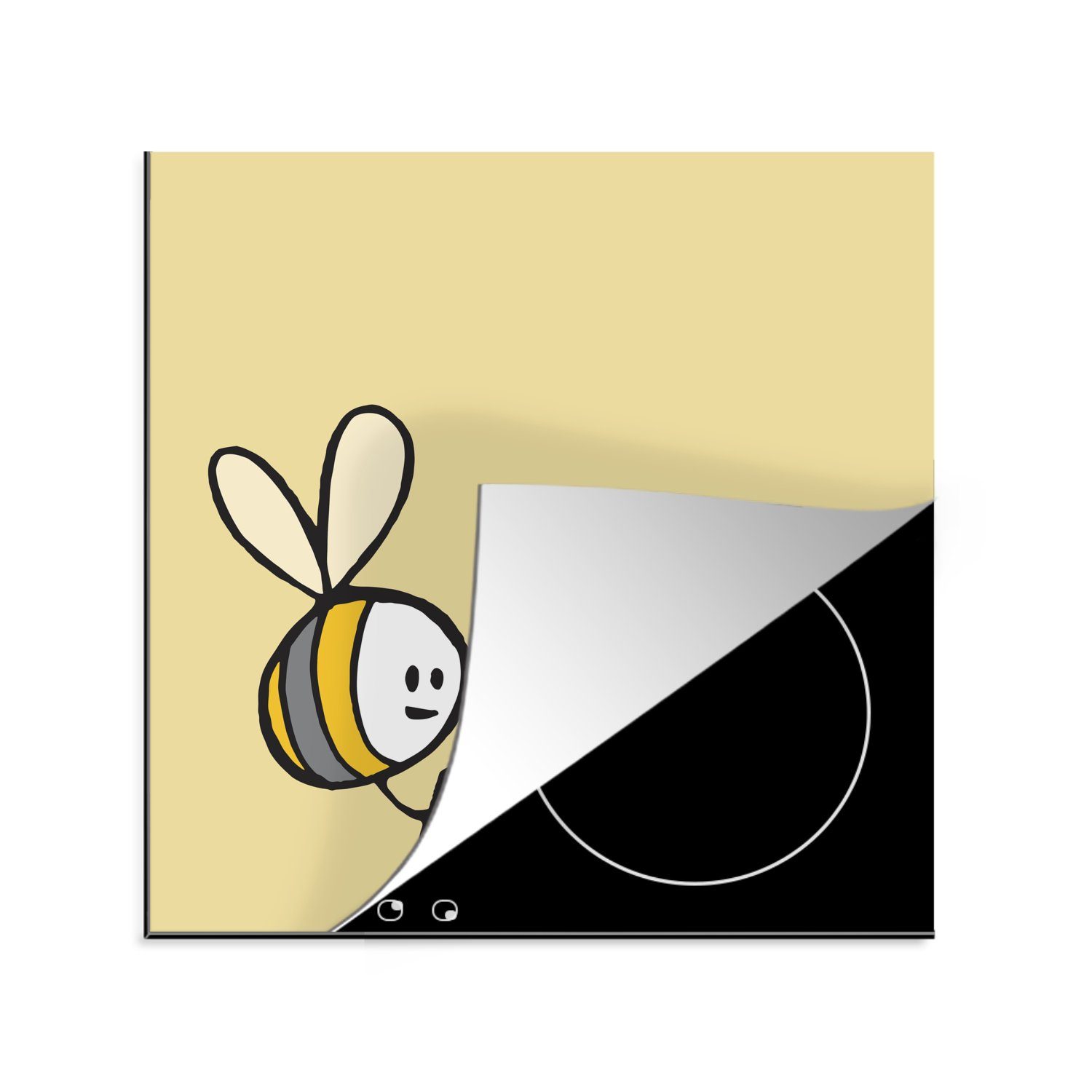 MuchoWow Herdblende-/Abdeckplatte Illustration einer Biene mit einem Buch, Vinyl, (1 tlg), 78x78 cm, Ceranfeldabdeckung, Arbeitsplatte für küche