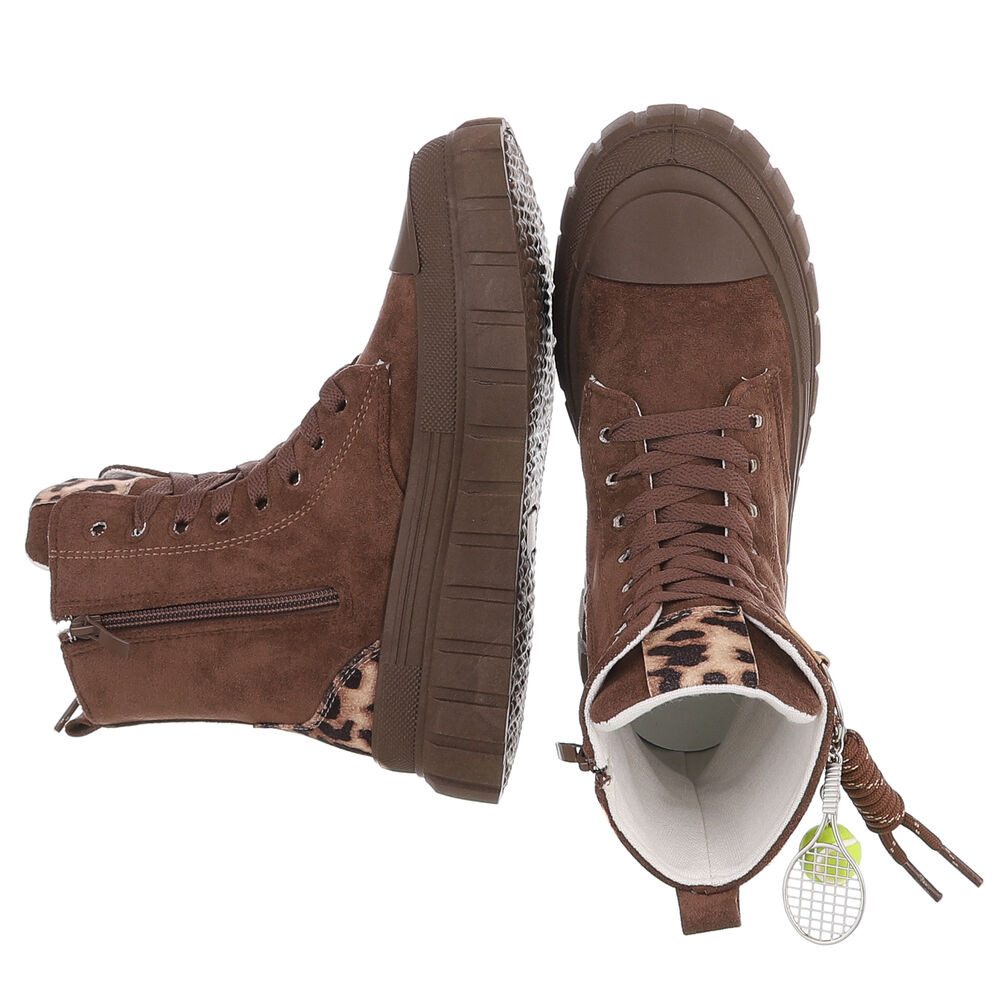 Ital-Design Damen Schnürboot mit Plattformsohle und Zieranhänger Sneakerboots (92078657) Keilabsatz/Wedge Sneakers High in Braun