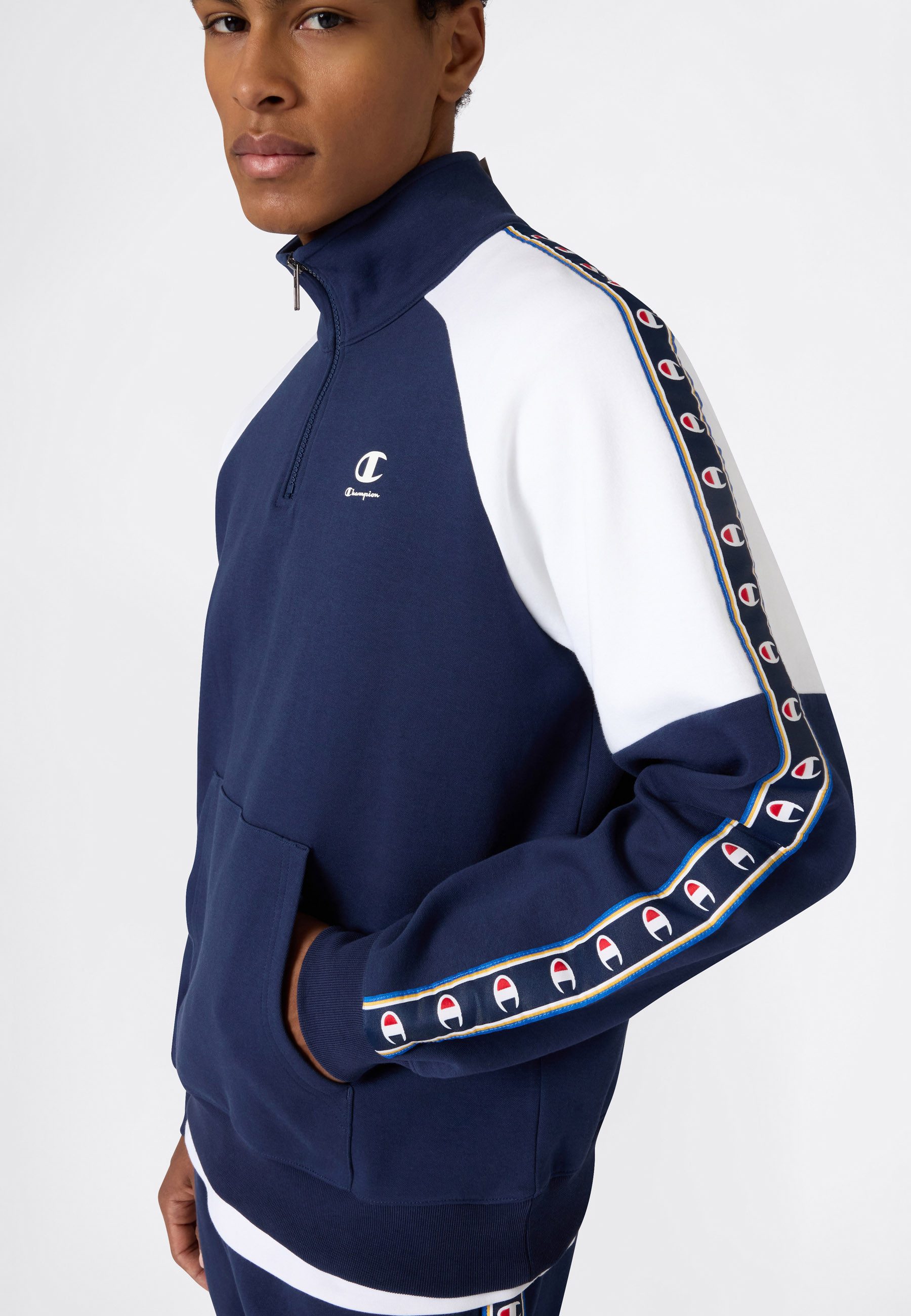 Champion Sweatshirt Sports-inspired Interlock Half Zip Sweatshirt with Tape detailing mit Reißverschluss, aus Baumwolle und Polyester, komfortabler Schnitt