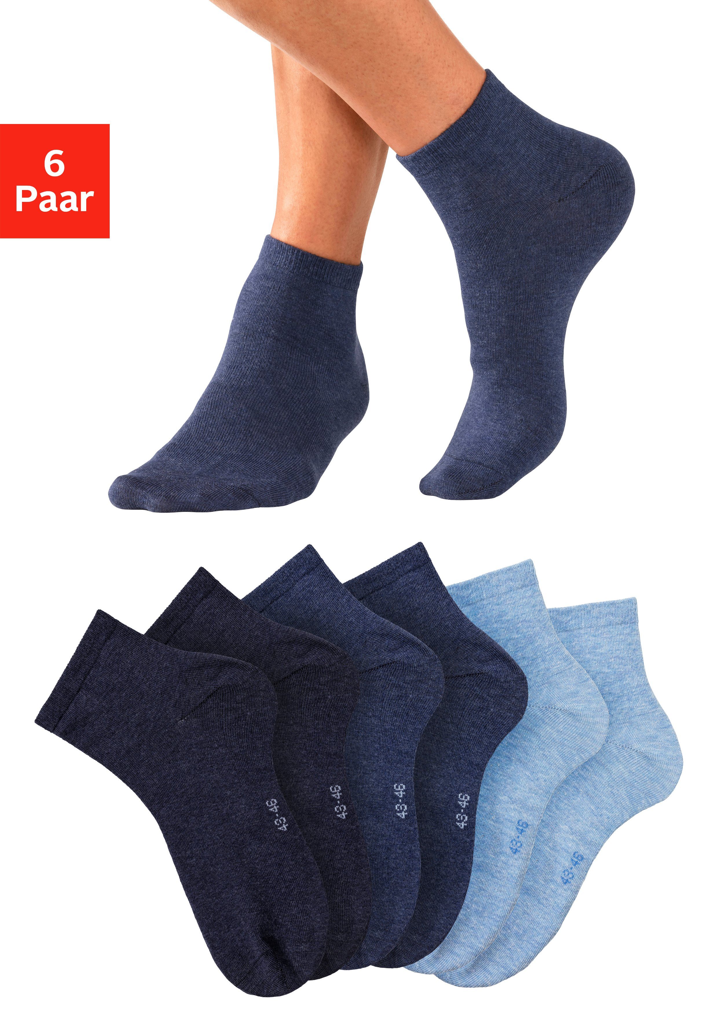 Bench. Kurzsocken (6-Paar) mit eingestricktem Markenlogo im Bündchen 2x marine, 2x jeansblau meliert, 2x hellblau meliert