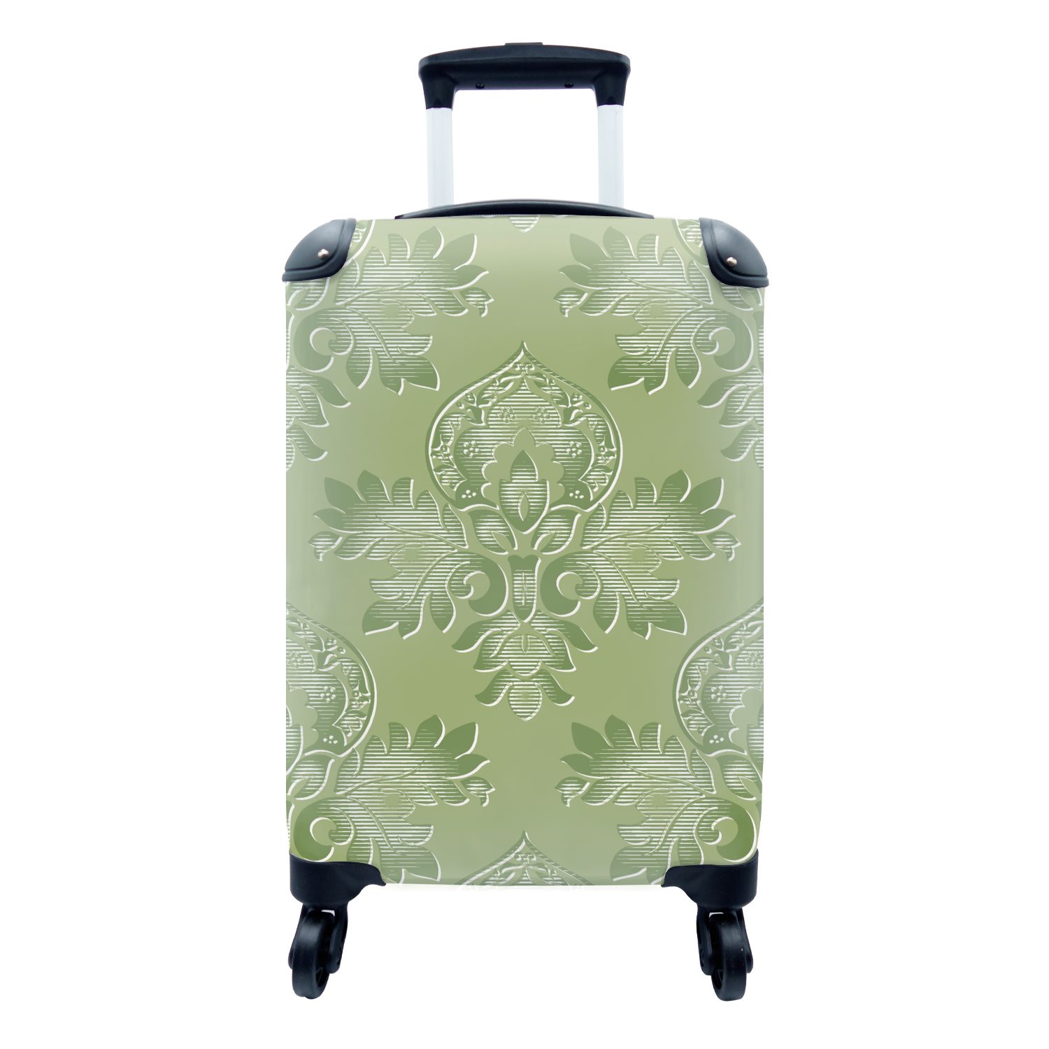 rollen, Vintage MuchoWow Reisetasche Trolley, für Grün Rollen, - - Ferien, Handgepäckkoffer Handgepäck Blätter Psychedelisch mit Reisekoffer Design, 4 - -