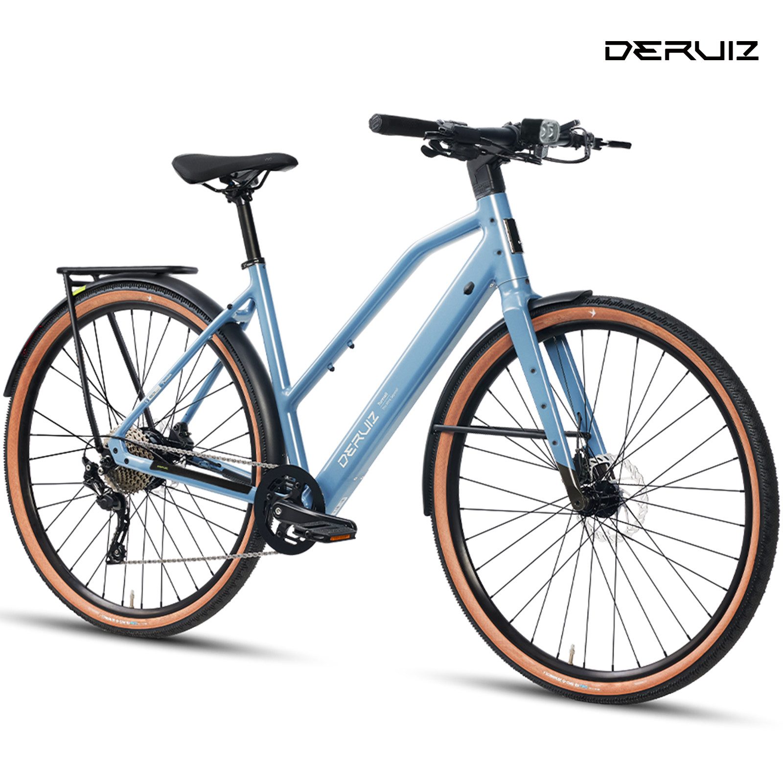 DERUIZ E-Bike Cityrad 28 Zoll Shimano 10-Gang, 48.5/52/58 cm, Drehmomentsensor,360Wh, 110km, 10 Gang Shimano Shimano Deore RD-M6000-SGS, 10-Gang Schaltwerk, Kettenschaltung, Heckmotor, 360 Wh, (Traglast ca. 140 kg RH: 48.5/52/58 cm, für Damen und Herren), Shimano 10-Gang, TEKTRO HD-R285 hydraulische Scheibenbremsen