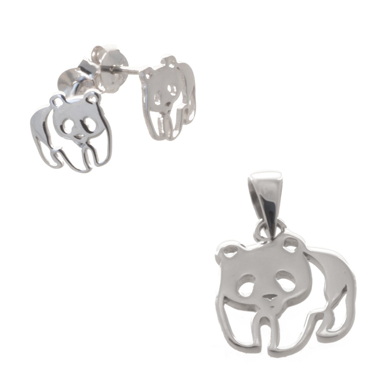 Bär Silber und (Anhänger Schmuckset Sterling Carina Set Bella Ohrstecker, 925 2-tlg), Panda anlaufgeschützt