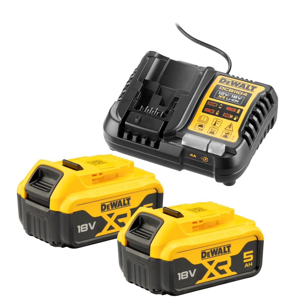 DeWalt DeWALT AkkuSet DCB1104P2QW, 18V, 5Ah, 2x XRAkkus + Schnellladegerät ZusatzAkku