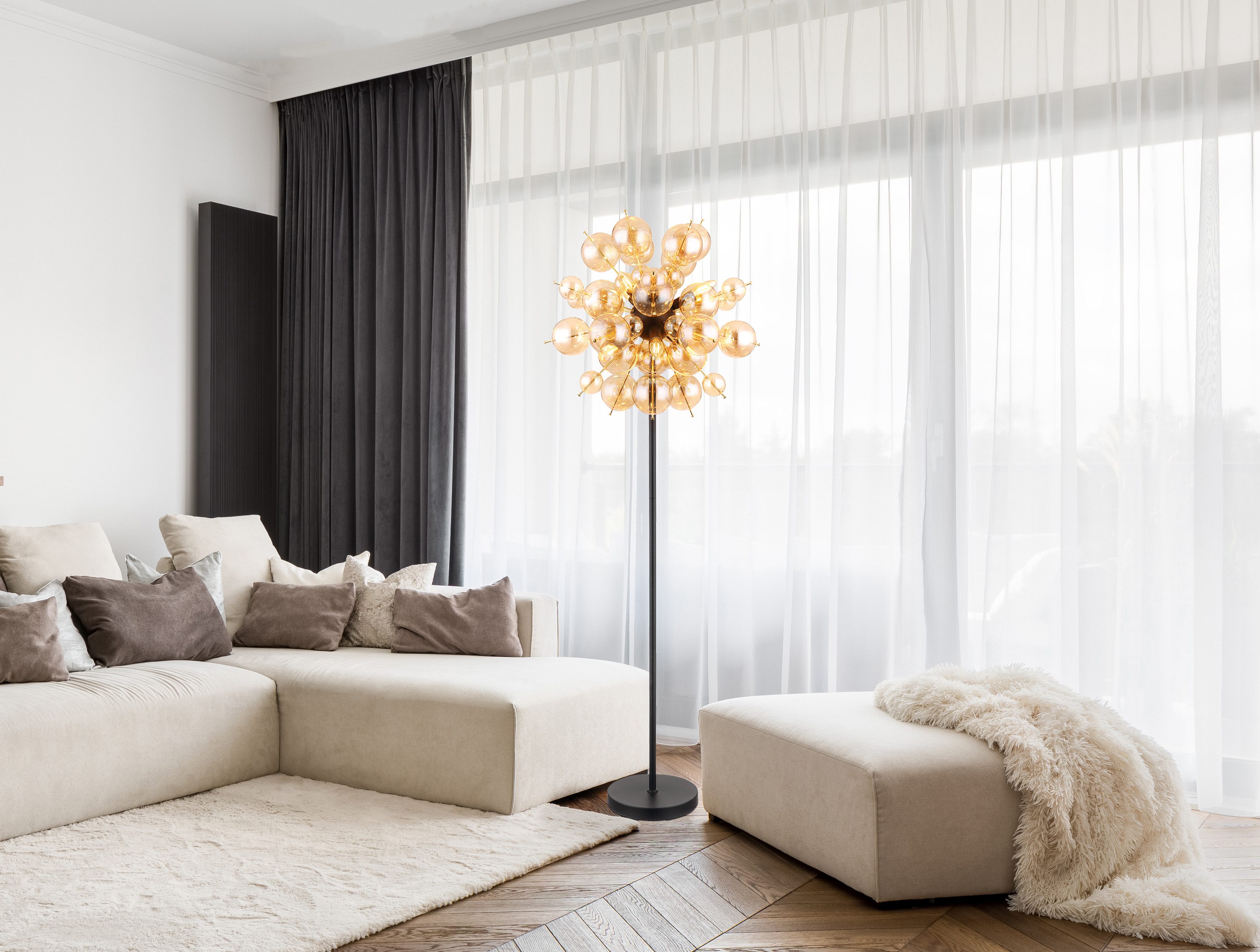 GLOBO LIGHTING Stehlampe UDO, ohne Leuchtmittel, Stehlampe/goldfarben/Glaskugeln/modern/Wohnzimmer/Flur/Schlafzimmer