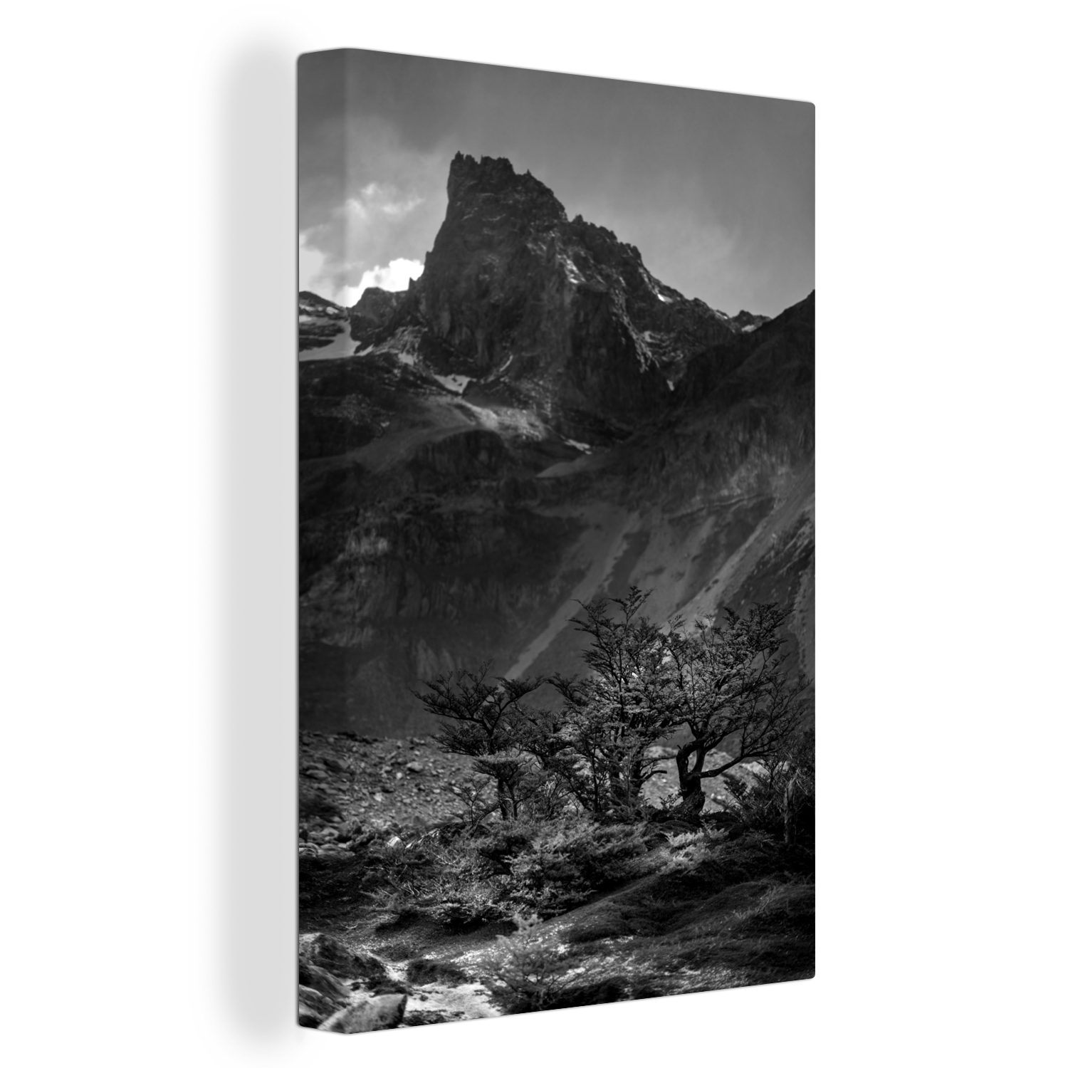 OneMillionCanvasses® Leinwandbild Die schöne Landschaft des Cerro Fitzroy - schwarz und weiß, (1 St), Leinwandbild fertig bespannt inkl. Zackenaufhänger, Gemälde, 20x30 cm