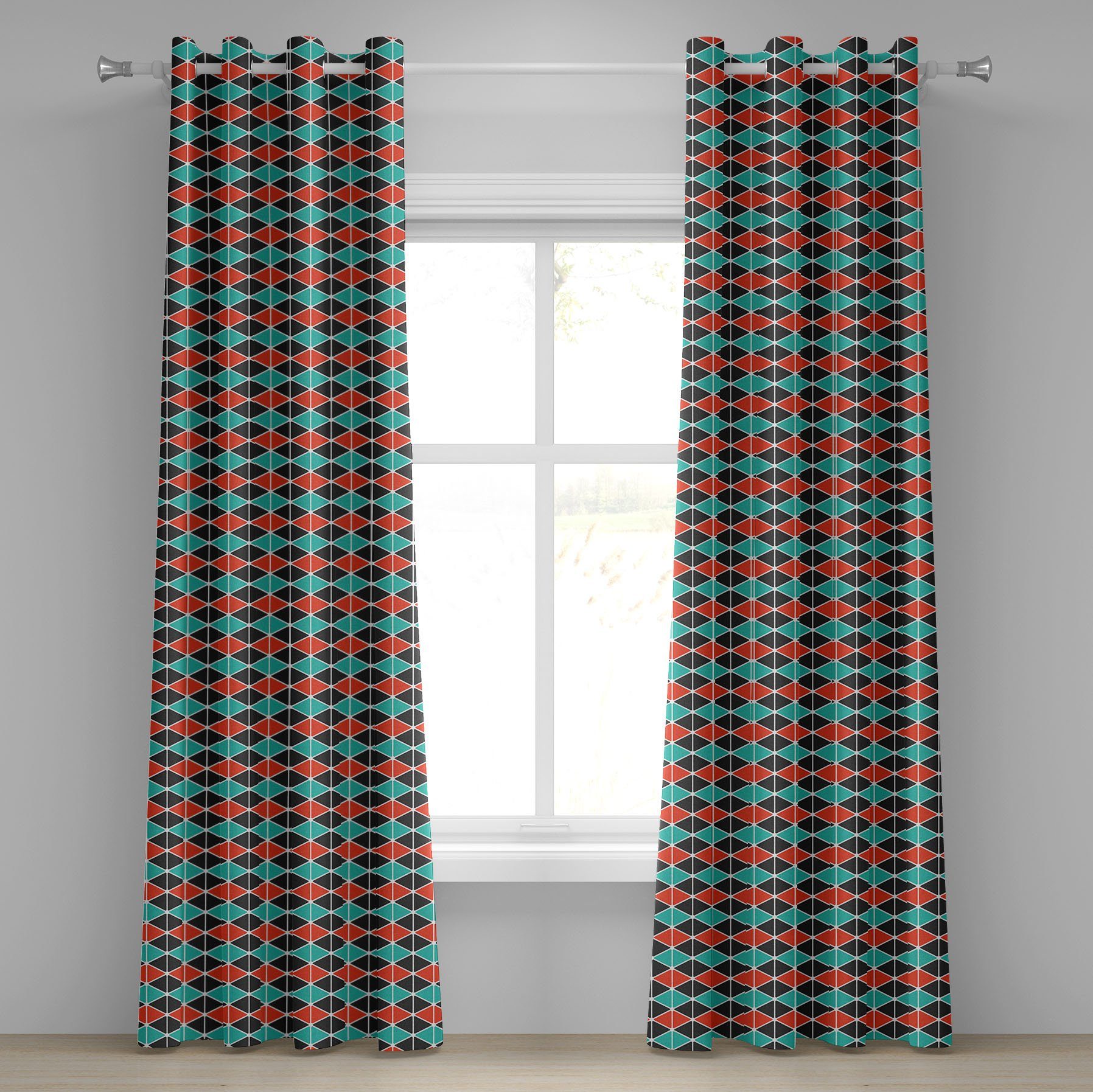 Gardine Dekorative 2-Panel-Fenstervorhänge für Schlafzimmer Wohnzimmer, Abakuhaus, Geometrisch Triangles Hexagons