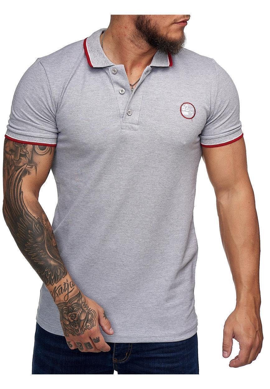 John Kayna T-Shirt Herren T-Shirt Poloshirt Shirt Kurzarm Printshirt Polo Kurzarm 1403C1 (Shirt Polo Kurzarmshirt Tee, 1-tlg) Fitness Freizeit Casual Grau