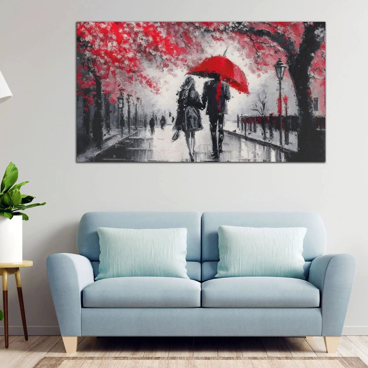Artedinoi Leinwandbild Liebespaar Regenschirm Ölgemälde Wandbild Leinwandbild Kunstdruck XXL, Liebespaar, abstrakt