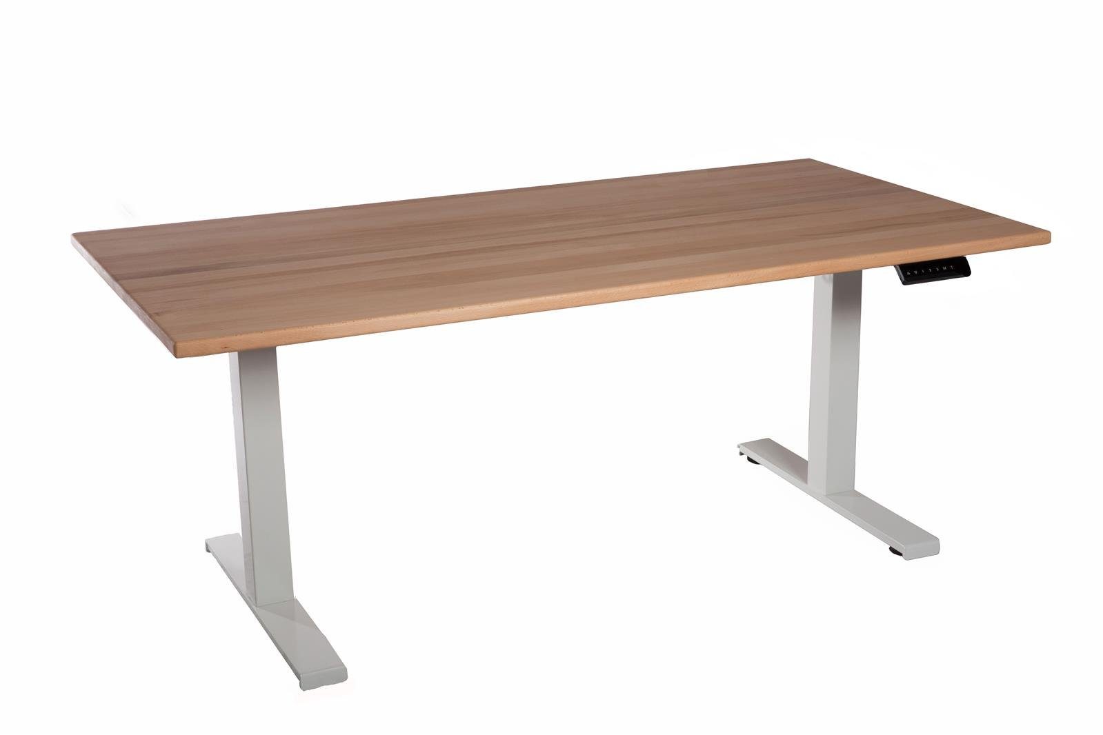 Schreibtisch höhenverstellbar weiß Tischplatte Bürotisch Vollholz Buche 160x80cm