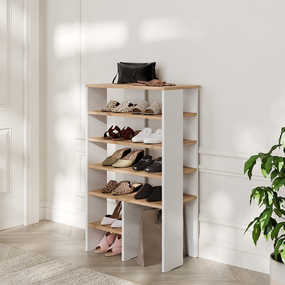 Vicco Schuhregal Marlon, Weiß/Goldkraft Eiche, 60 x 100 cm mit 5 Fächern, 1-tlg.