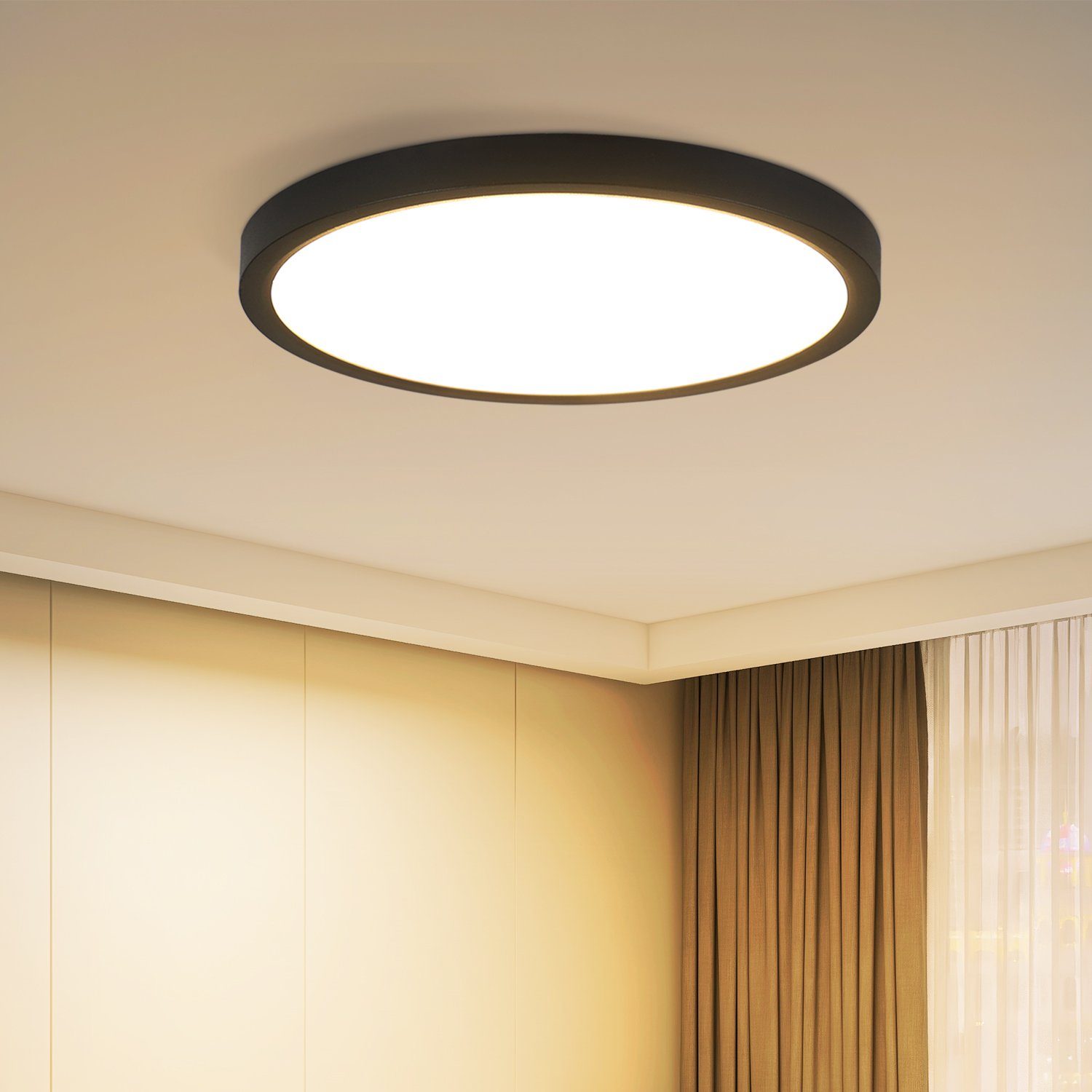 IP44 Schwarz ZMH Flur Küchenlampe fest Deckenleuchte 8W LED ∅17cm, Wasserdicht integriert, LED für Schlafzimmer, Bad Balkon Warmweiß,