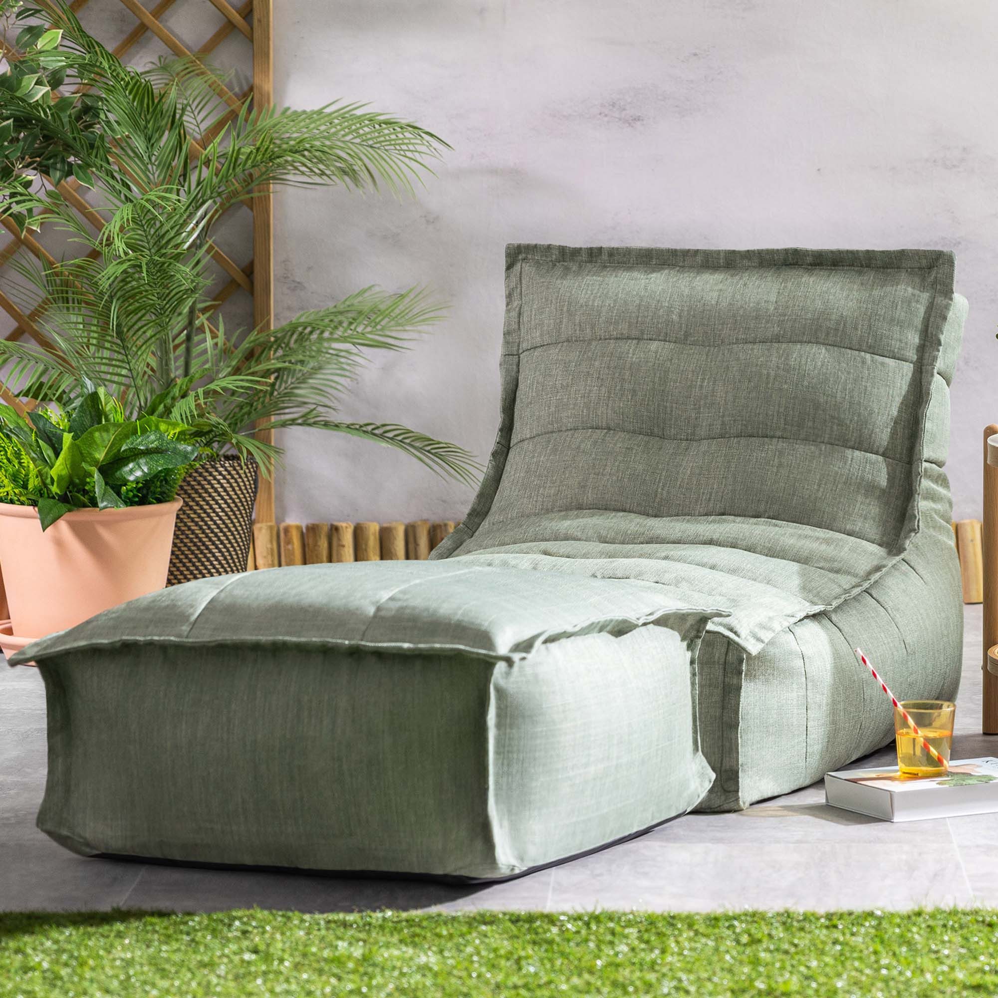 icon Sitzsack Outdoor mit Liege und Fußhocker „Dolce“ (Spar-Set, 1 x Sitzsack, 1 x Fußhocker), 75x75x96cm, Made in Germany, UV-beständig, wetterfest