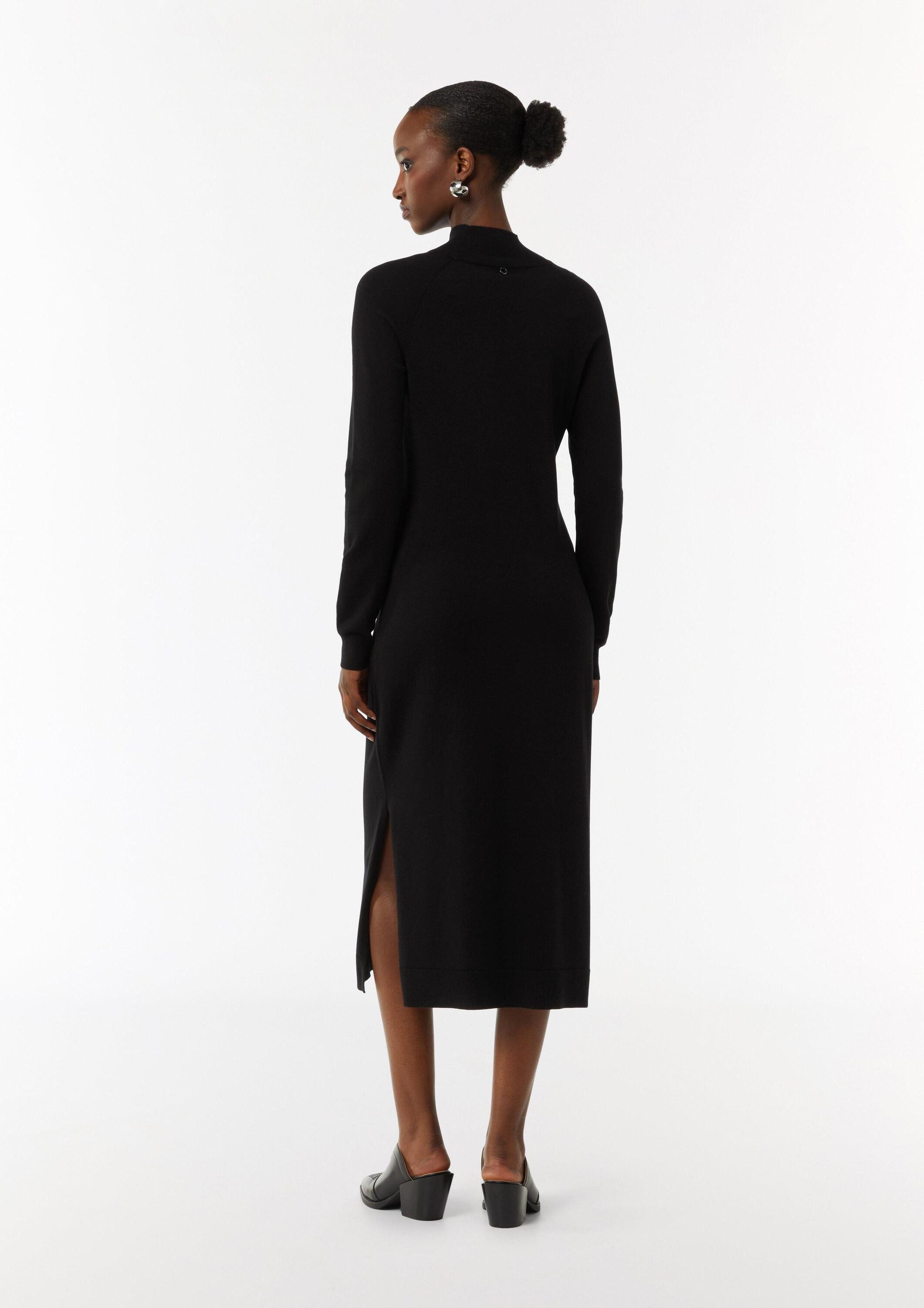 comma Midikleid Kleid Antalliertes Strickkleid mit Turtleneck und seitlichen Schlitzen