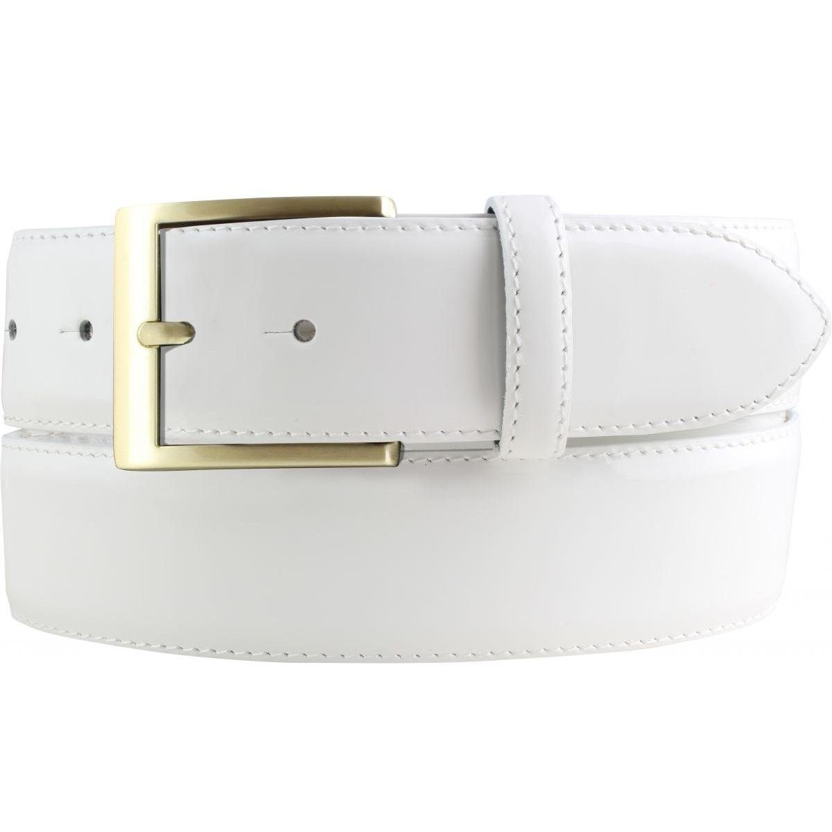 BELTINGER Ledergürtel Lack-Gürtel aus Leder mit goldener Gürtelschnalle 4 cm - Glänzender Le Weiß, Gold