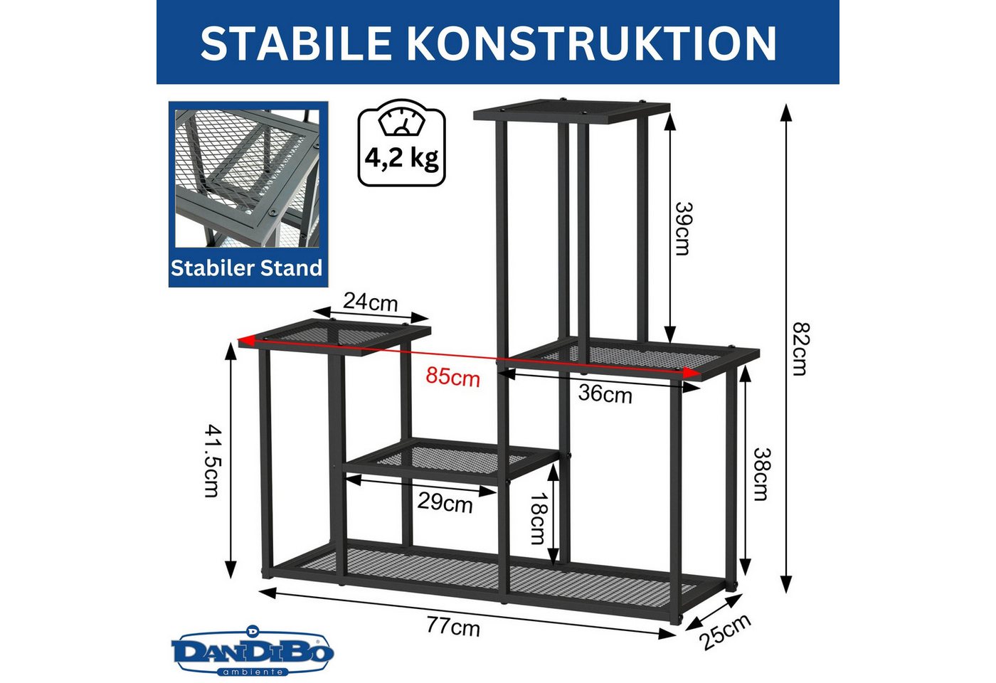 Thumbnail - DanDiBo Blumenständer Blumenregal Metall Schwarz 4 Ebenen 96579 Wohnzimmer Blumentreppe, Blumenständer Blumensäule Desig...