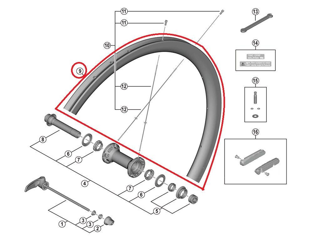 Shimano Felgenbremse SHIMANO RIM FOR COMPLETE WHEEL WH-R9200-C36-TU Front 16H Tubular Felge