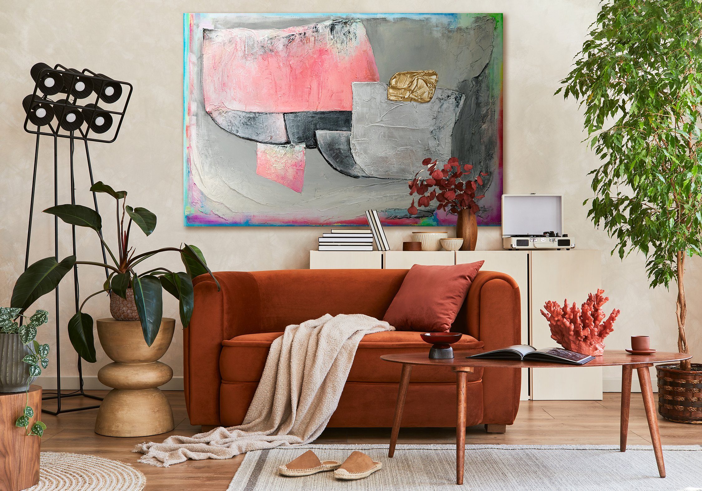 Abstraktes Regenbogen Akzent Gemälde Bilder, Bild II, Buntes Handgemalt Leinwand YS-Art Abstrakte